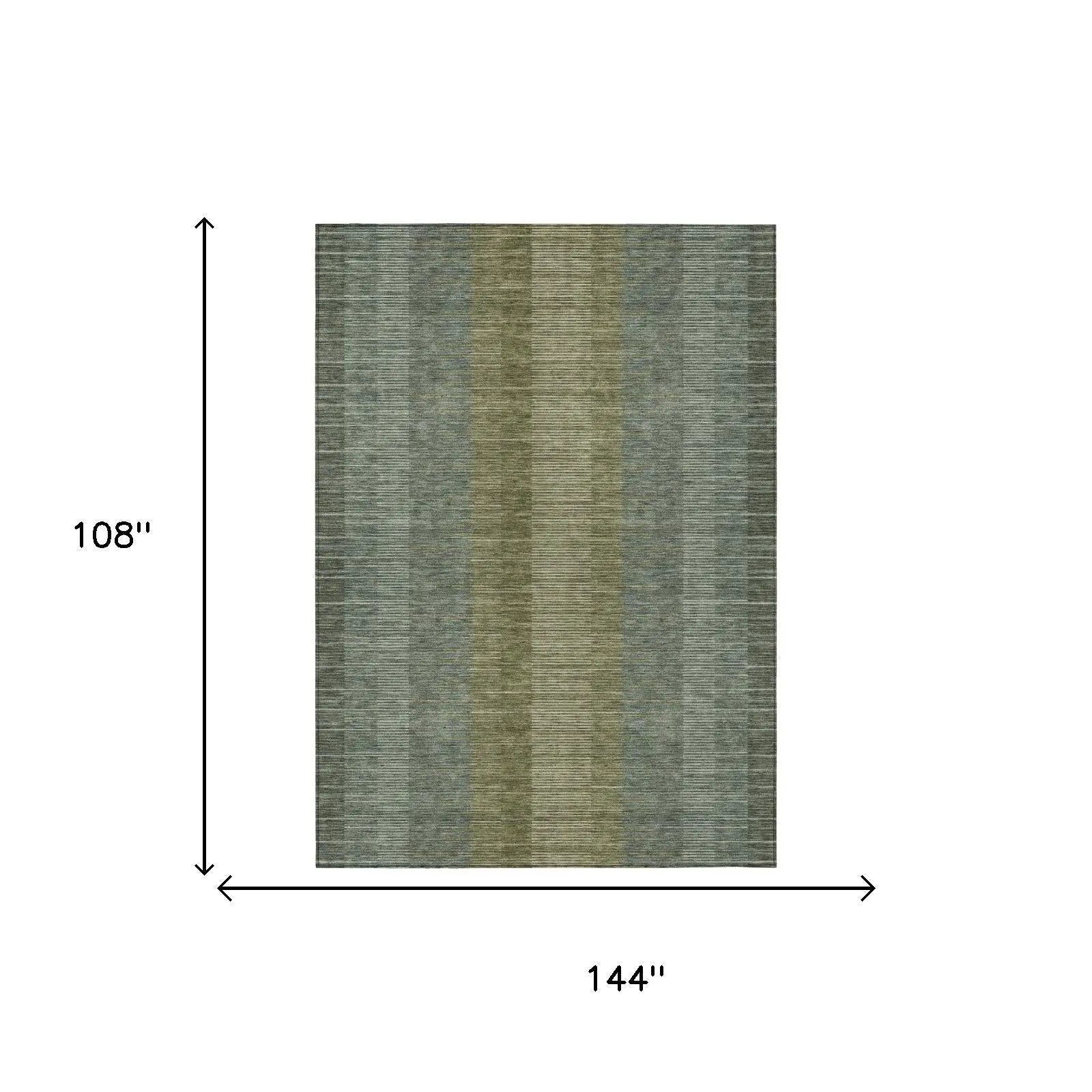 9' X 12' Olive Green And Green Striped Washable Indoor Outdoor Area Rug Homeroots Outdoor