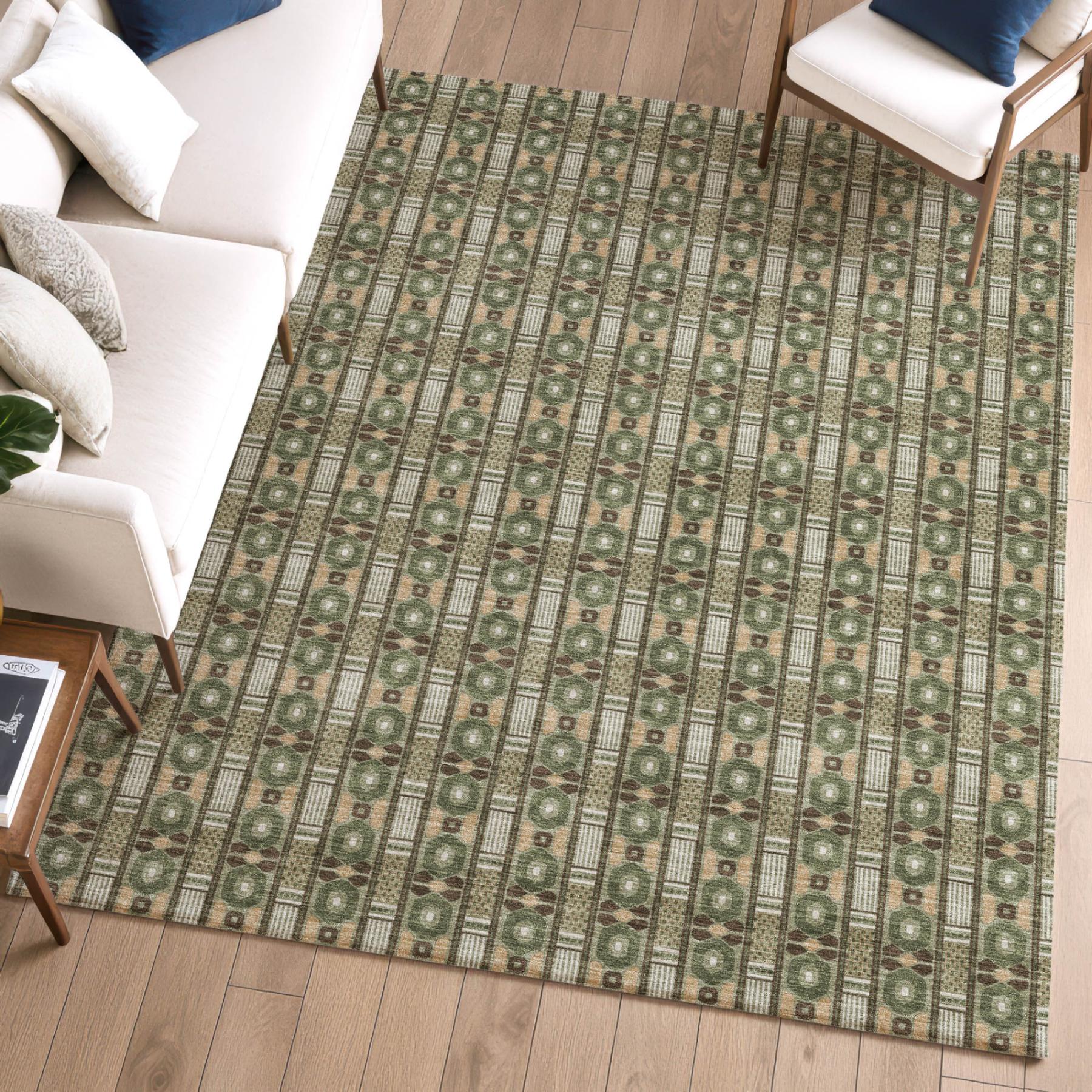 9' X 12' Olive Green And Green Striped Washable Indoor Outdoor Area Rug Homeroots Outdoor