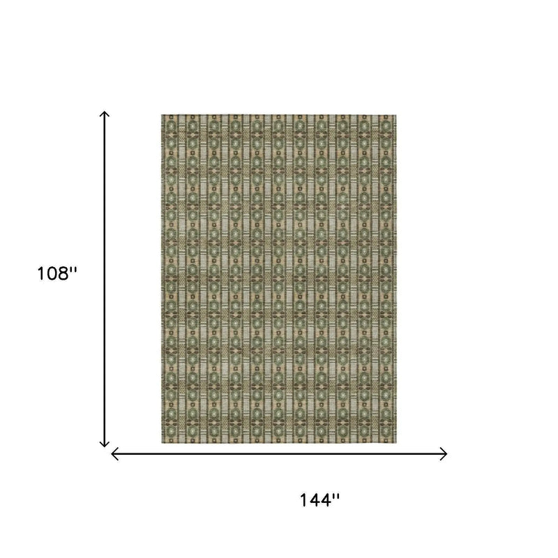 9' X 12' Olive Green And Green Striped Washable Indoor Outdoor Area Rug Homeroots Outdoor