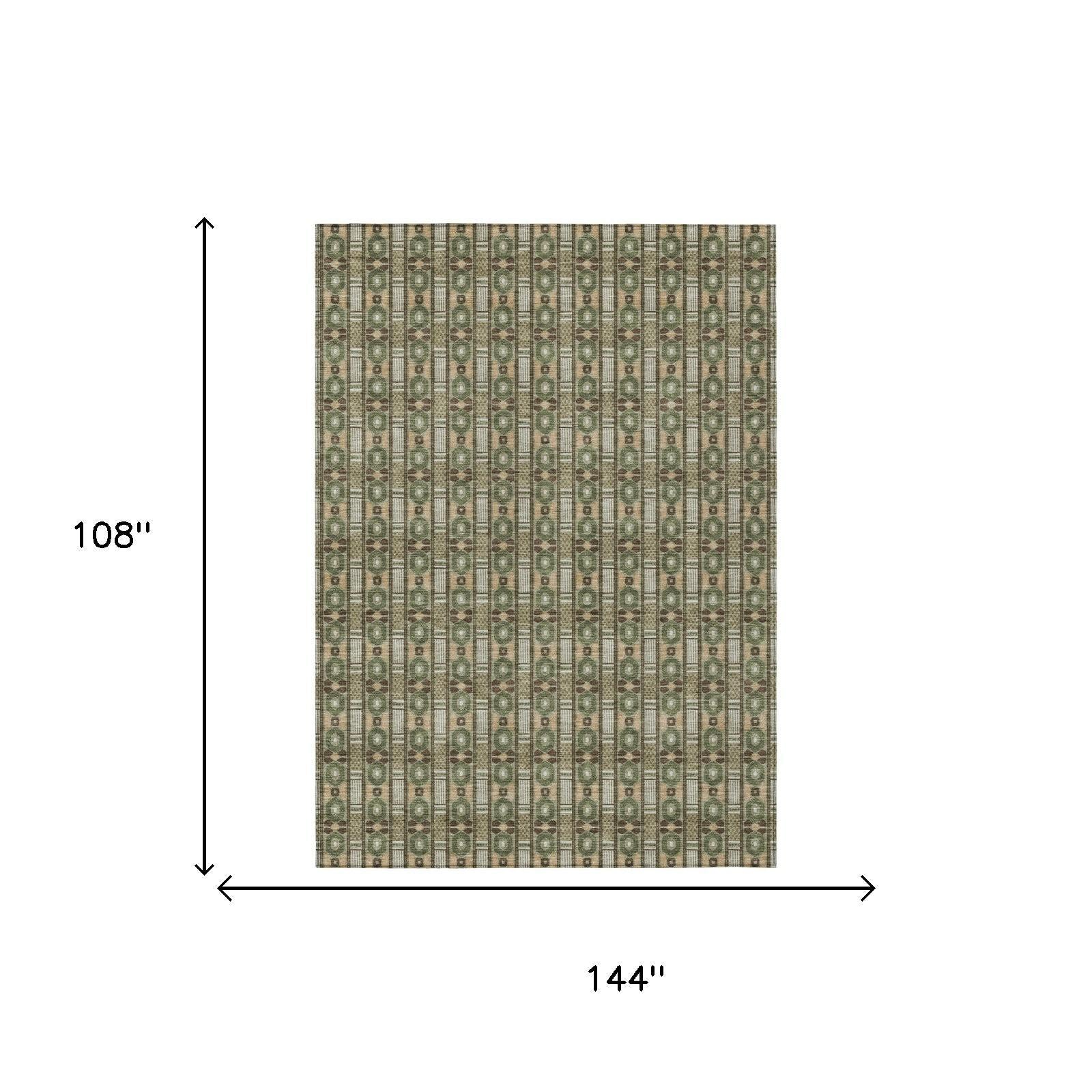 9' X 12' Olive Green And Green Striped Washable Indoor Outdoor Area Rug Homeroots Outdoor