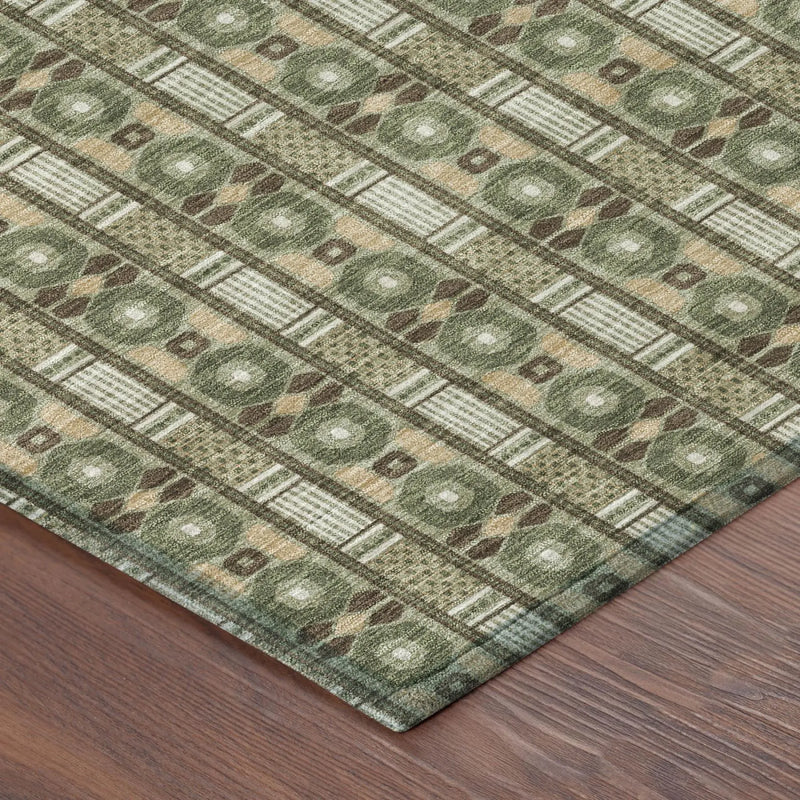 9' X 12' Olive Green And Green Striped Washable Indoor Outdoor Area Rug Homeroots Outdoor