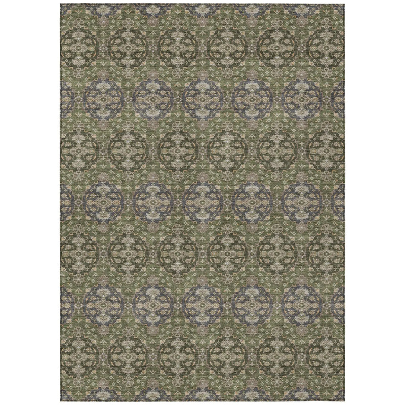 9' X 12' Olive Green And Green Striped Washable Indoor Outdoor Area Rug Homeroots Outdoor
