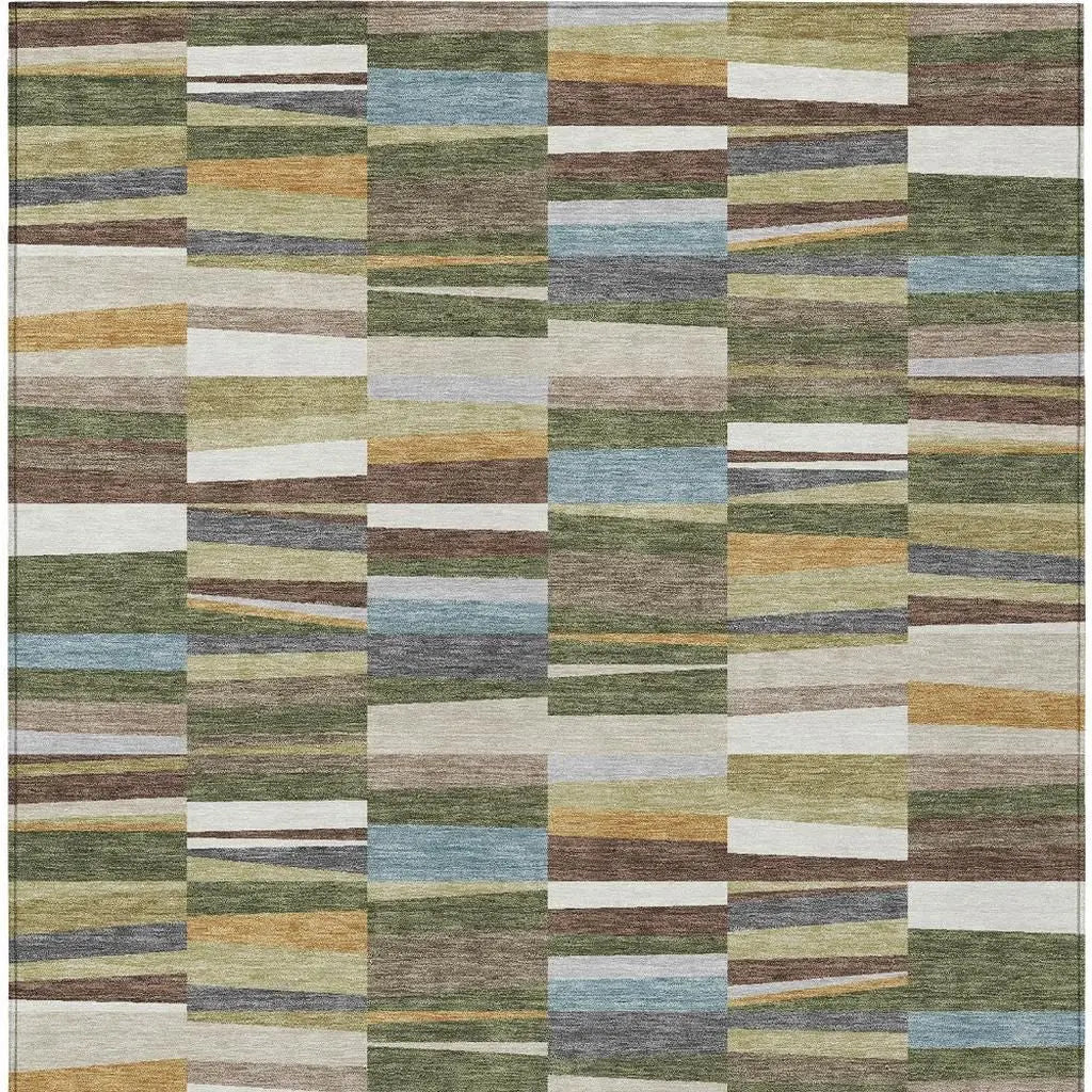 9' X 12' Olive Green And Green Striped Washable Indoor Outdoor Area Rug Homeroots Outdoor