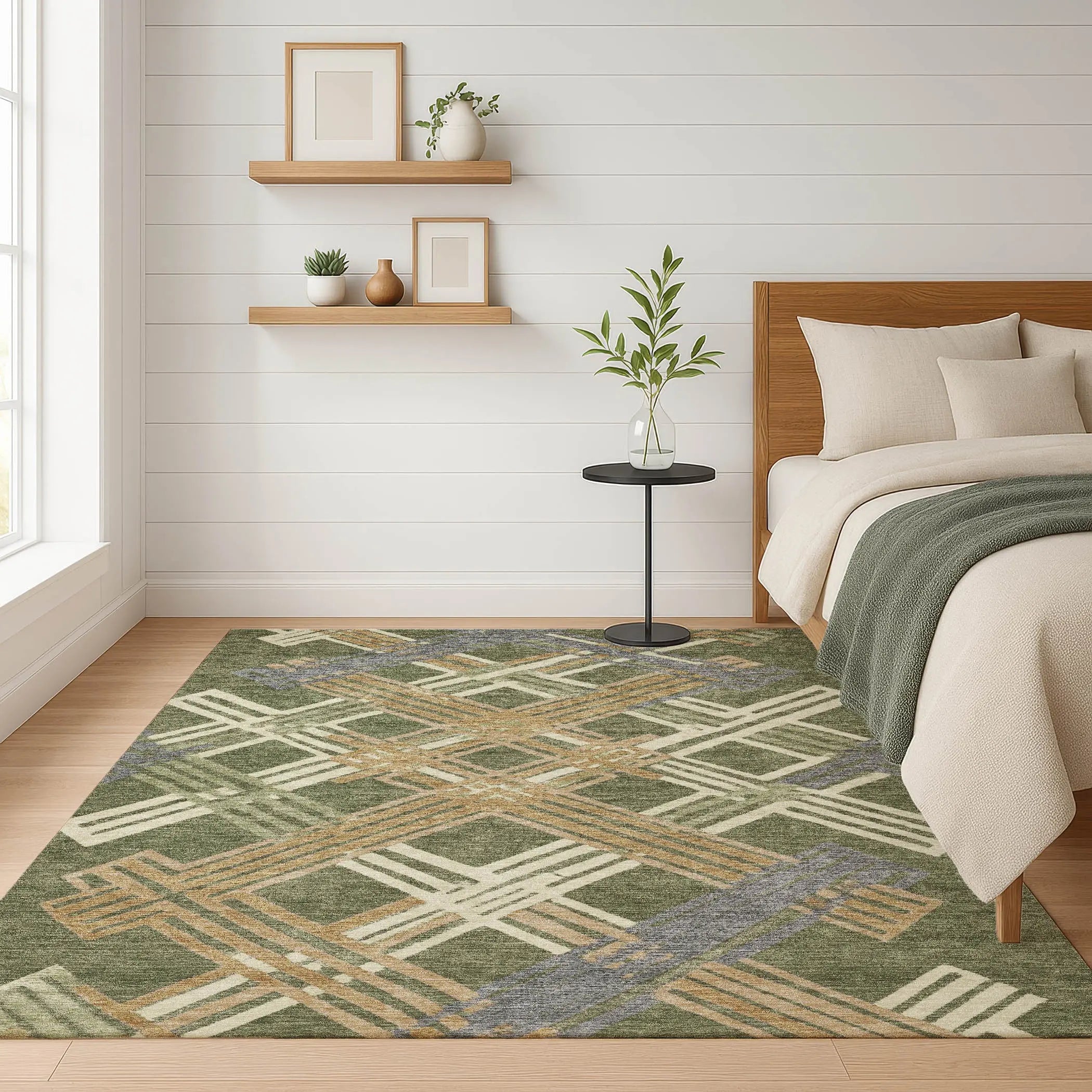 9' X 12' Olive Green And Ivory Geometric Washable Indoor Outdoor Area Rug Homeroots Outdoor