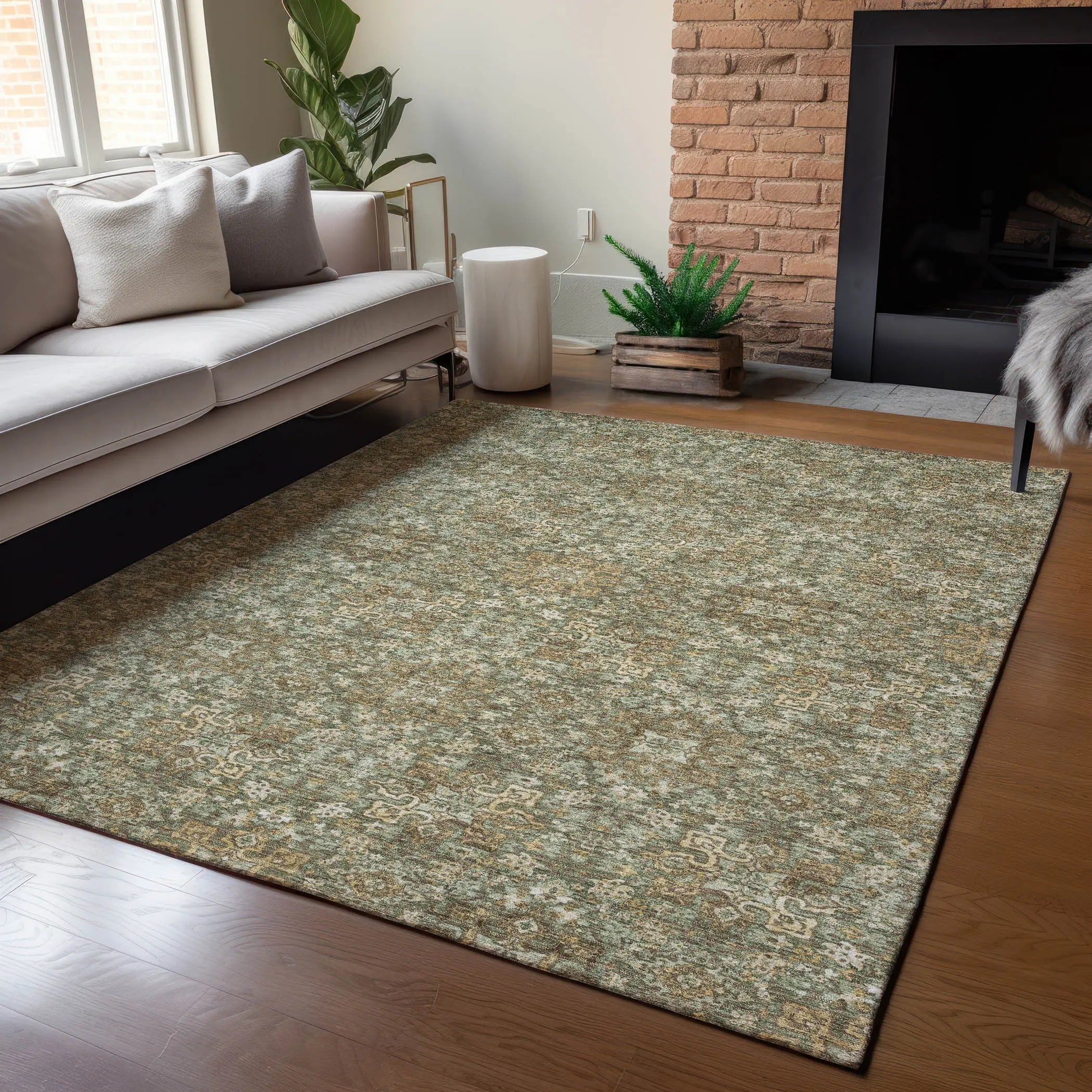 9' X 12' Olive Green And Ivory Oriental Washable Indoor Outdoor Area Rug Homeroots Outdoor