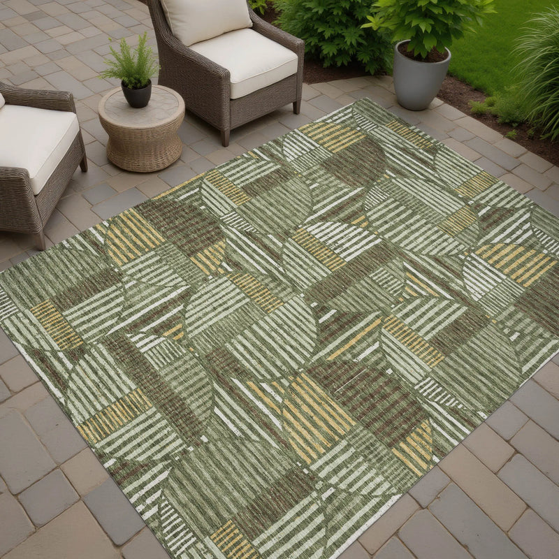9' X 12' Olive Green And Khaki Geometric Washable Indoor Outdoor Area Rug Homeroots Outdoor