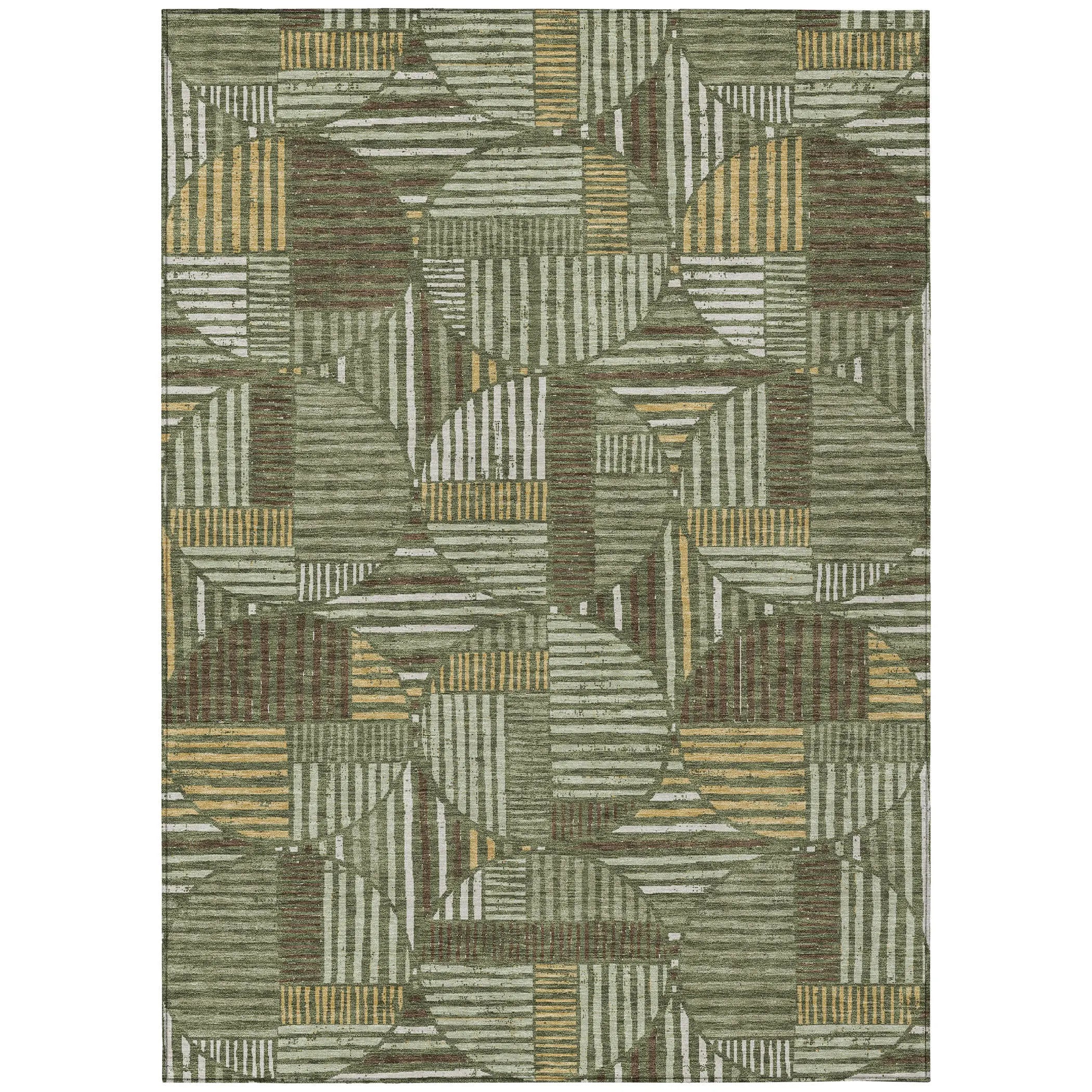 9' X 12' Olive Green And Khaki Geometric Washable Indoor Outdoor Area Rug Homeroots Outdoor