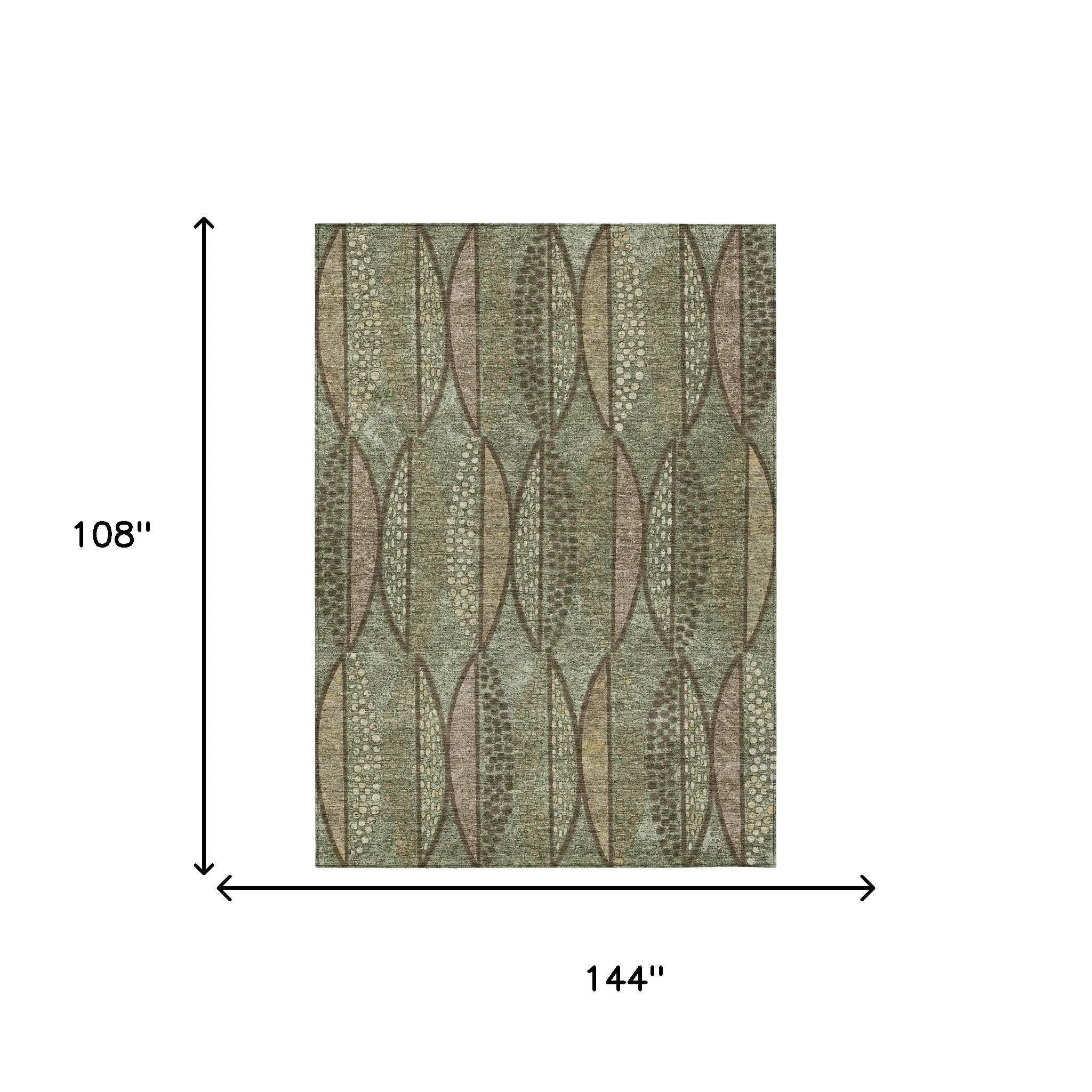9' X 12' Olive Green And Linen Geometric Washable Indoor Outdoor Area Rug Homeroots Outdoor