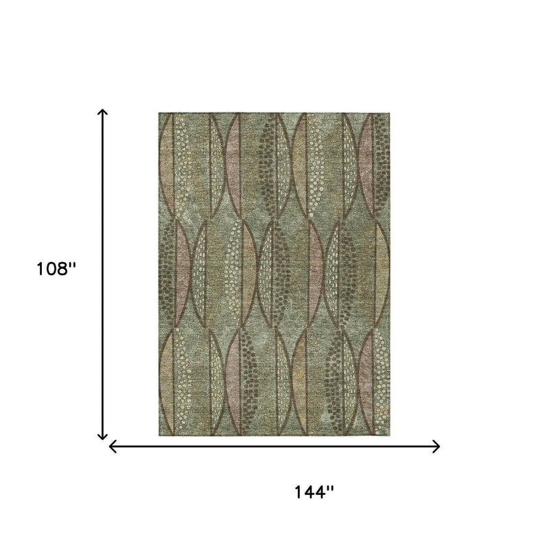 9' X 12' Olive Green And Linen Geometric Washable Indoor Outdoor Area Rug Homeroots Outdoor