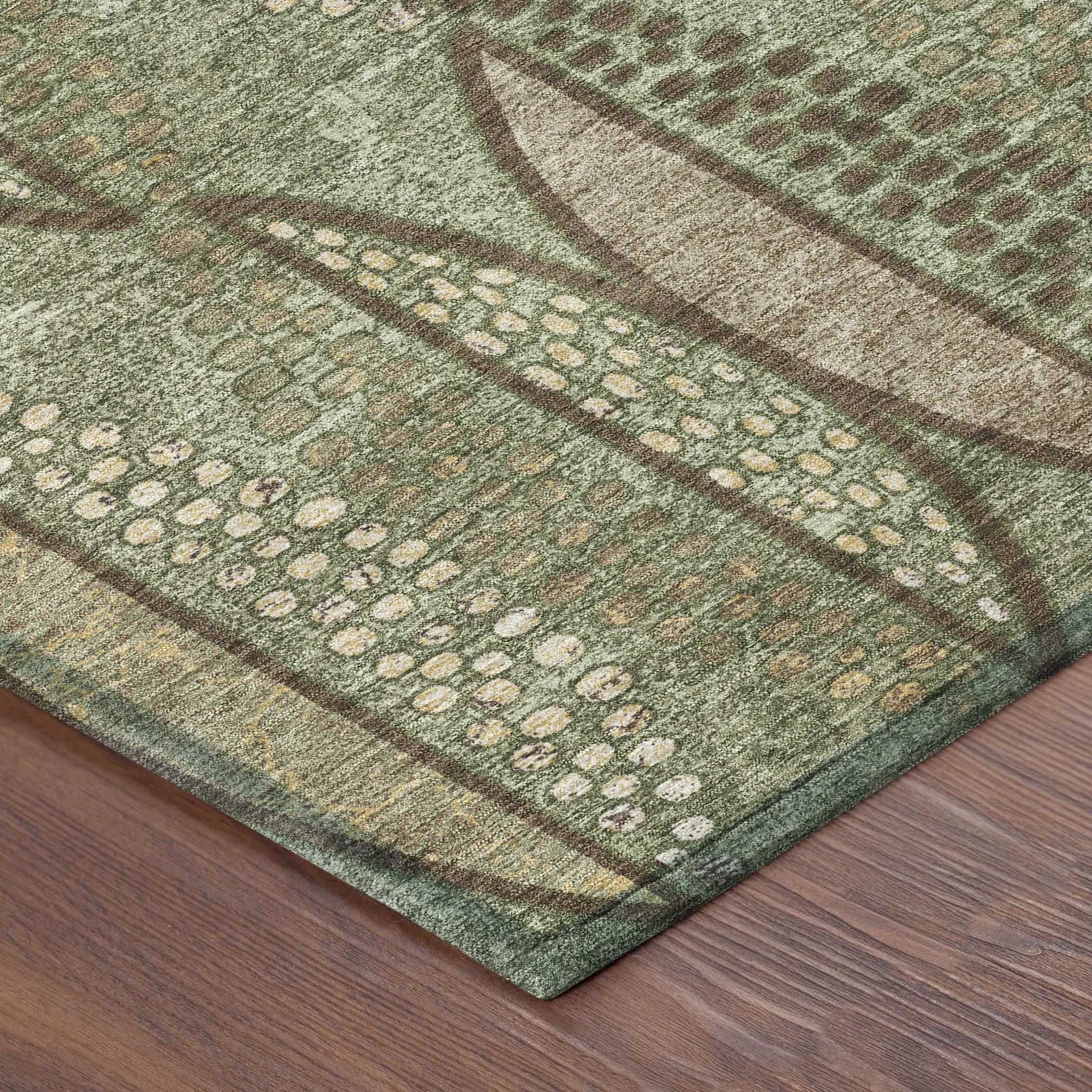 9' X 12' Olive Green And Linen Geometric Washable Indoor Outdoor Area Rug Homeroots Outdoor