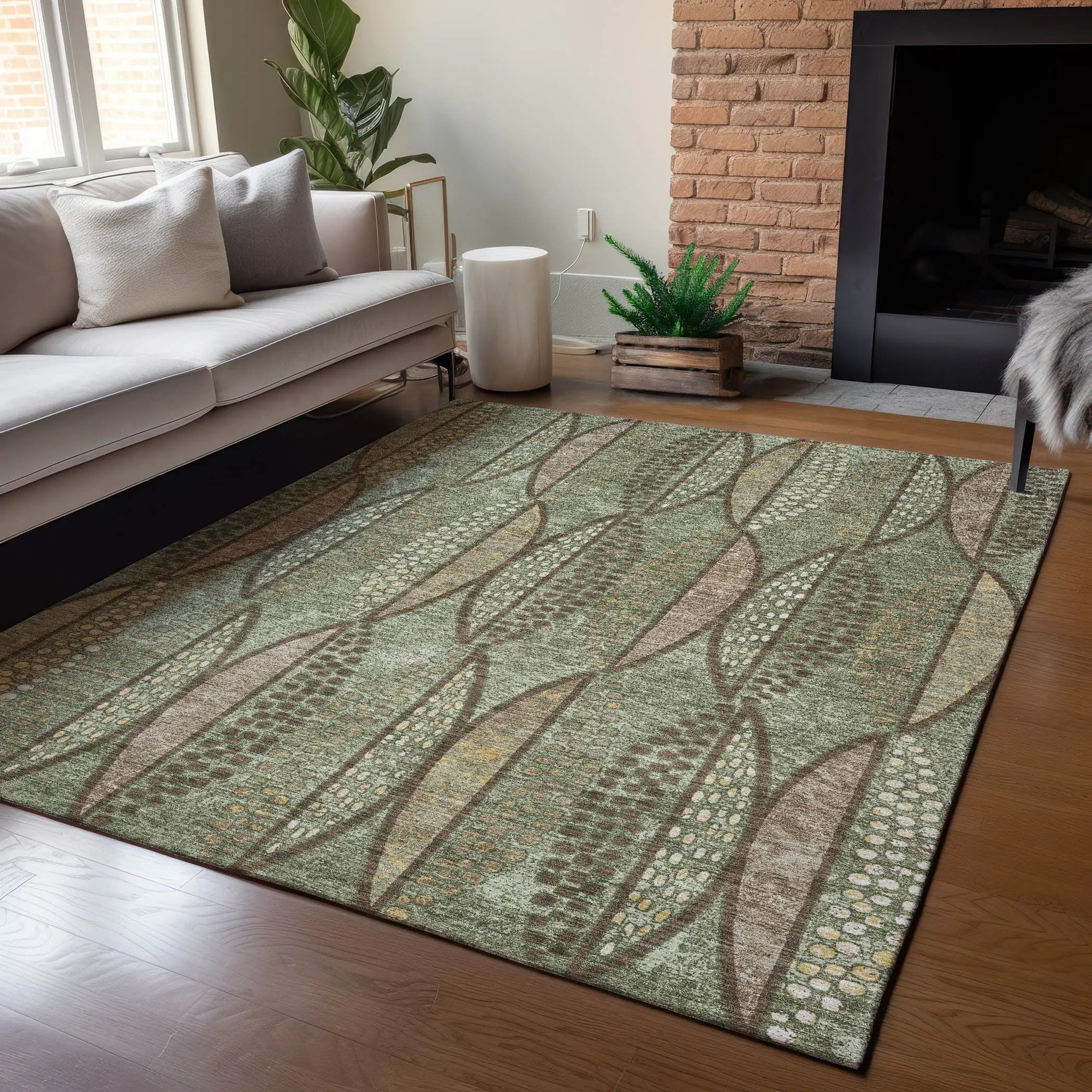 9' X 12' Olive Green And Linen Geometric Washable Indoor Outdoor Area Rug Homeroots Outdoor