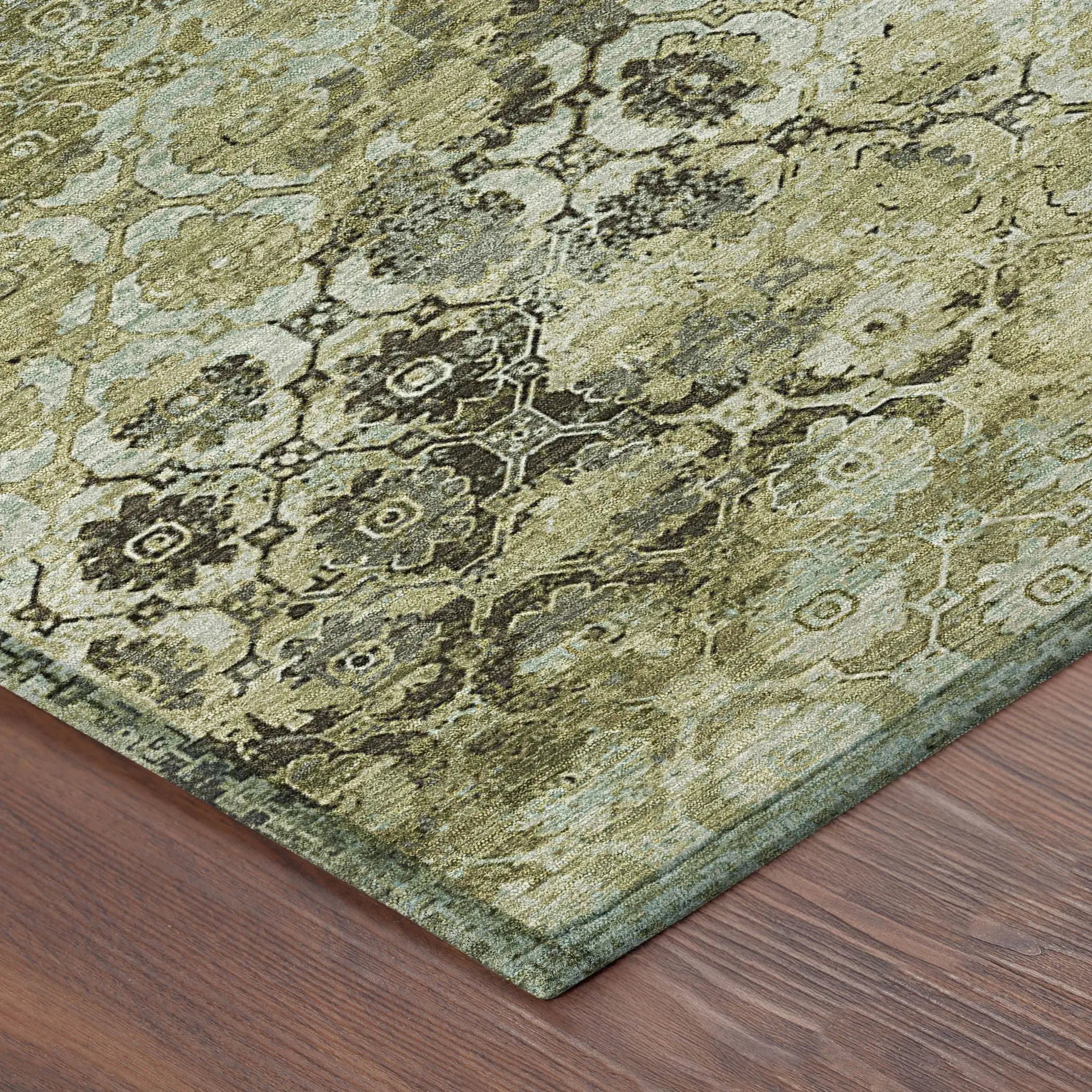 9' X 12' Olive Green And Mint Green Abstract Washable Indoor Outdoor Area Rug Homeroots Outdoor