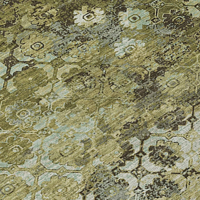9' X 12' Olive Green And Mint Green Abstract Washable Indoor Outdoor Area Rug Homeroots Outdoor
