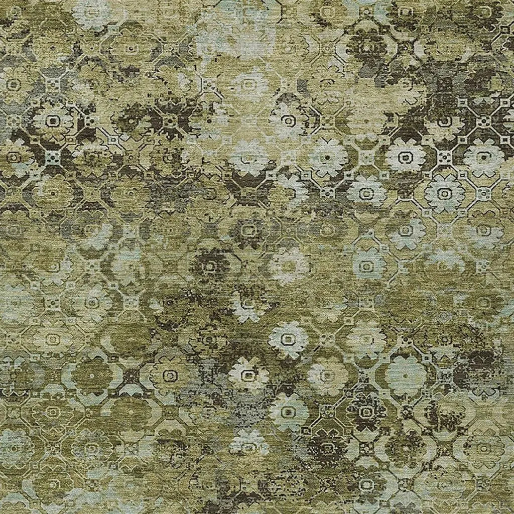 9' X 12' Olive Green And Mint Green Abstract Washable Indoor Outdoor Area Rug Homeroots Outdoor