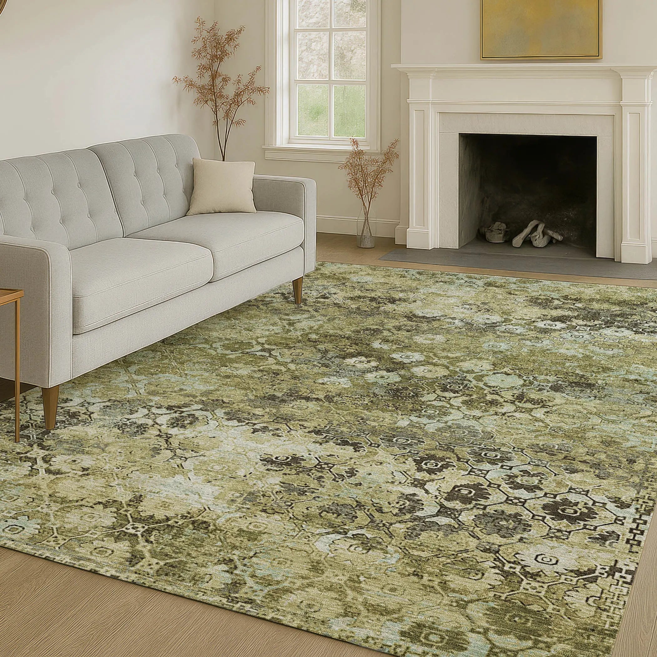 9' X 12' Olive Green And Mint Green Abstract Washable Indoor Outdoor Area Rug Homeroots Outdoor
