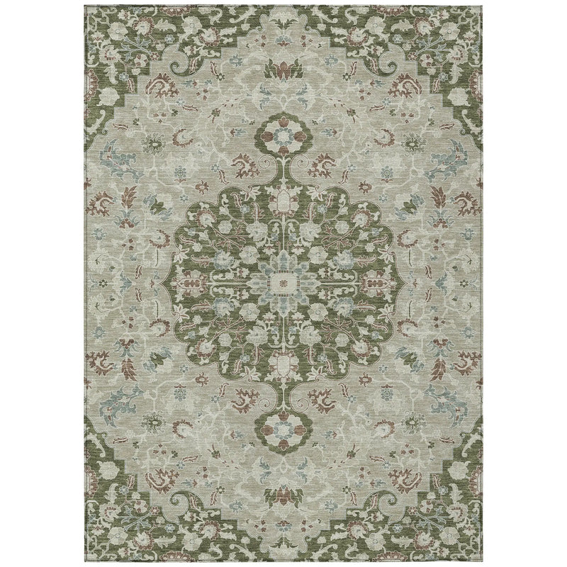 9' X 12' Olive Green And Sage Floral Medallion Washable Indoor Outdoor Area Rug Homeroots Outdoor