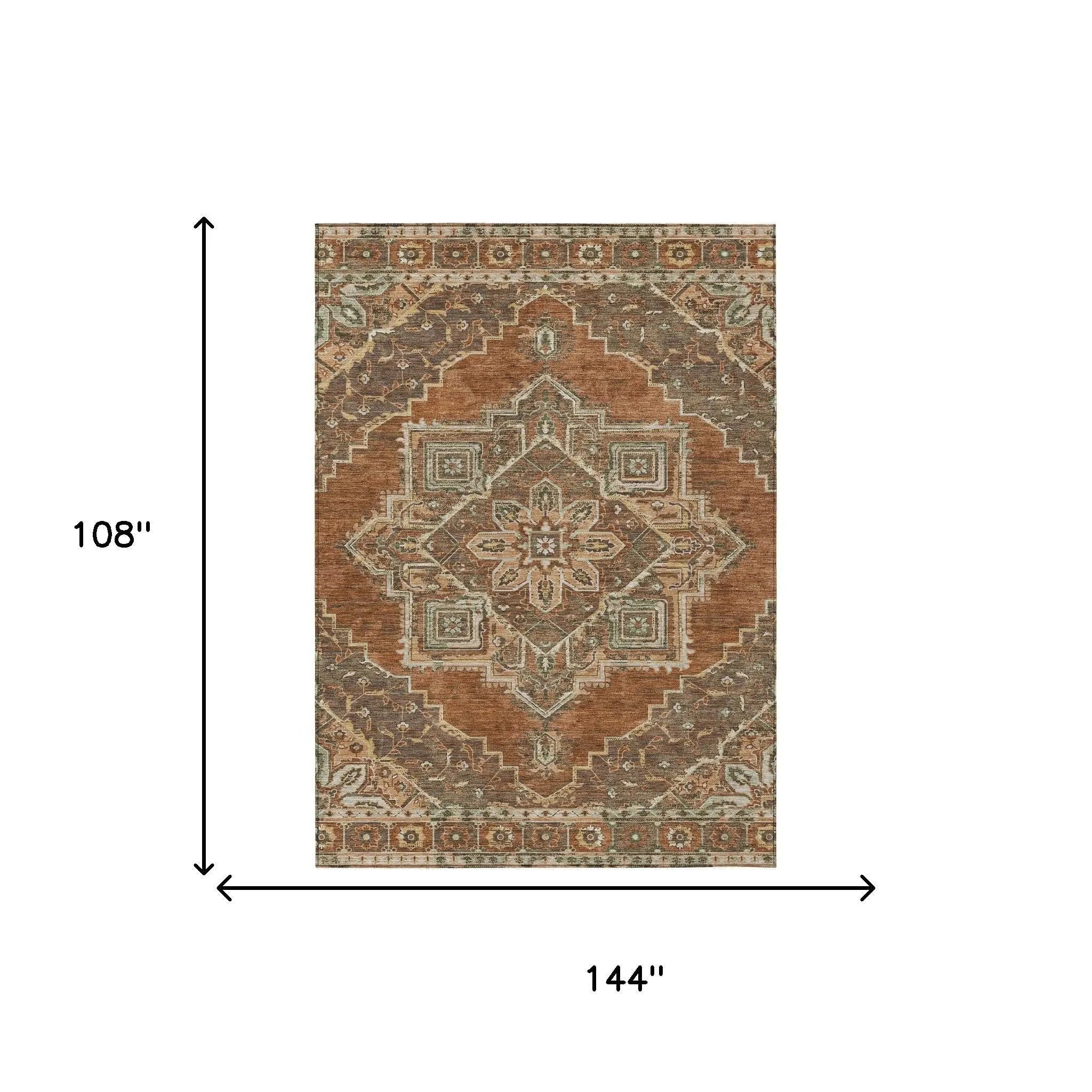 9' X 12' Orange And Aqua Oriental Washable Indoor Outdoor Area Rug Homeroots Outdoor