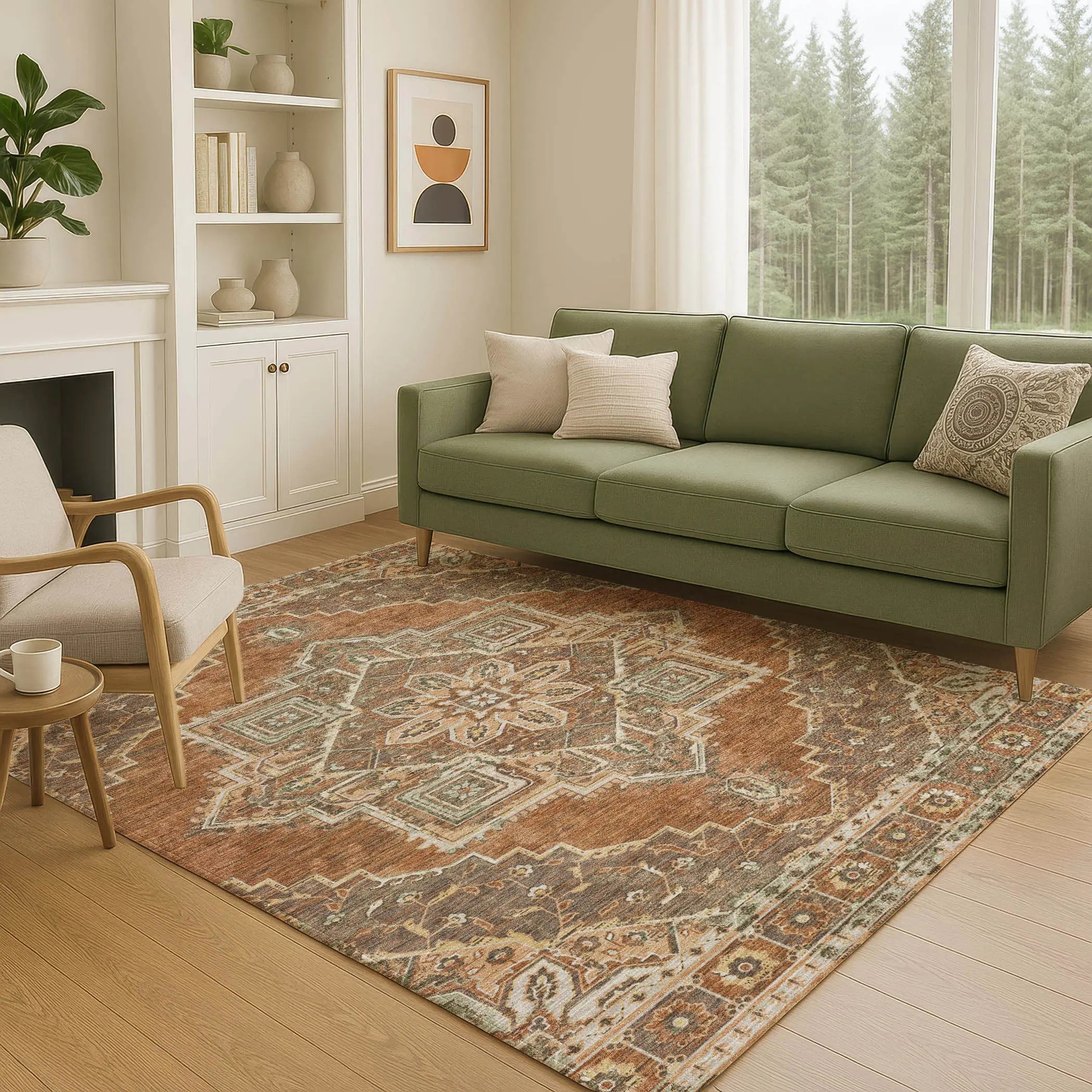 9' X 12' Orange And Aqua Oriental Washable Indoor Outdoor Area Rug Homeroots Outdoor