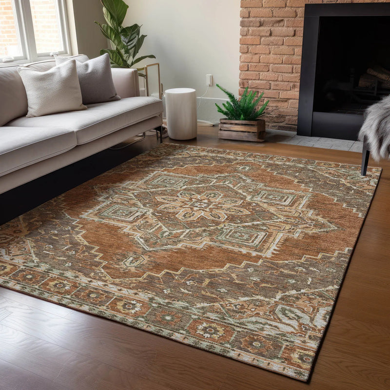 9' X 12' Orange And Aqua Oriental Washable Indoor Outdoor Area Rug Homeroots Outdoor