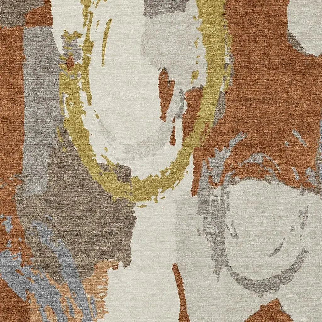 9' X 12' Orange And Beige Abstract Washable Indoor Outdoor Area Rug Homeroots Outdoor