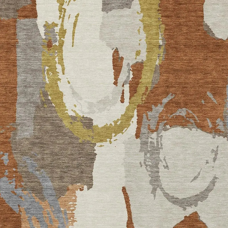 9' X 12' Orange And Beige Abstract Washable Indoor Outdoor Area Rug Homeroots Outdoor