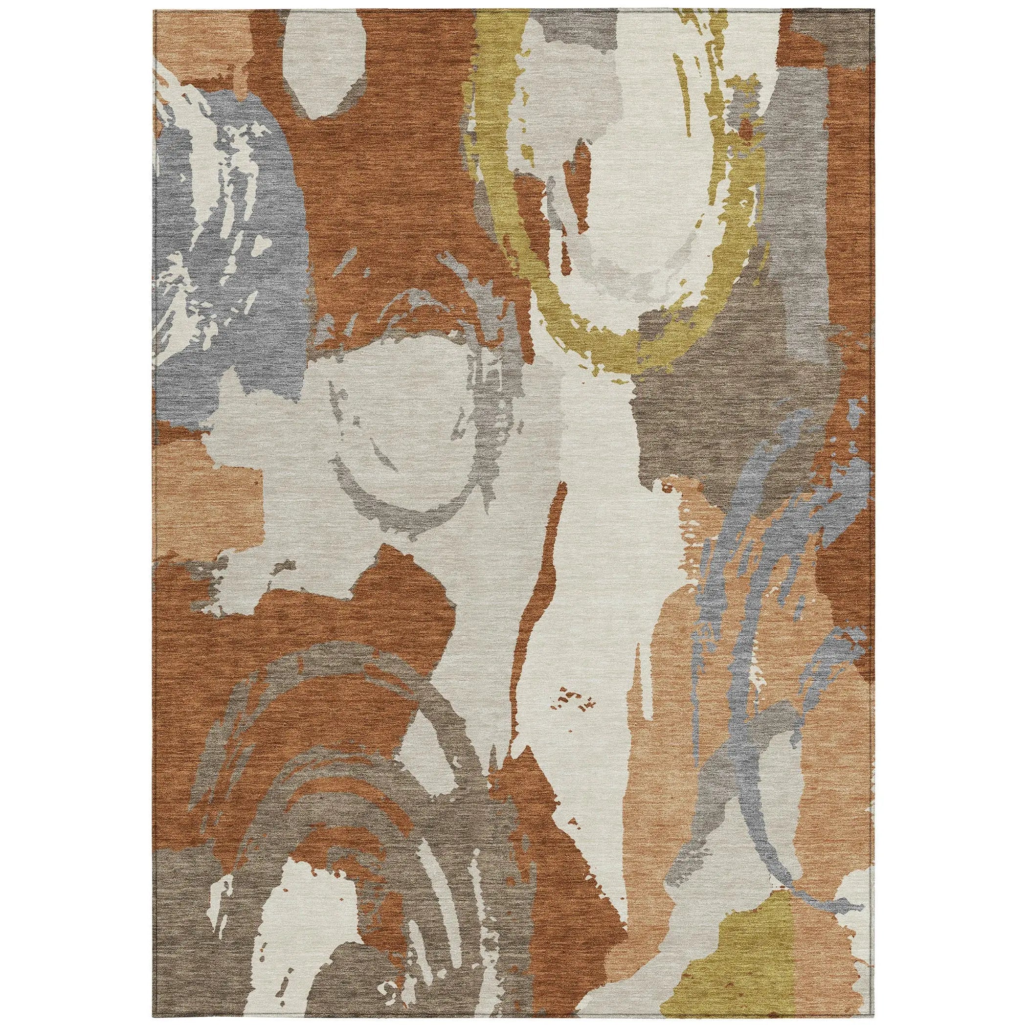 9' X 12' Orange And Beige Abstract Washable Indoor Outdoor Area Rug Homeroots Outdoor