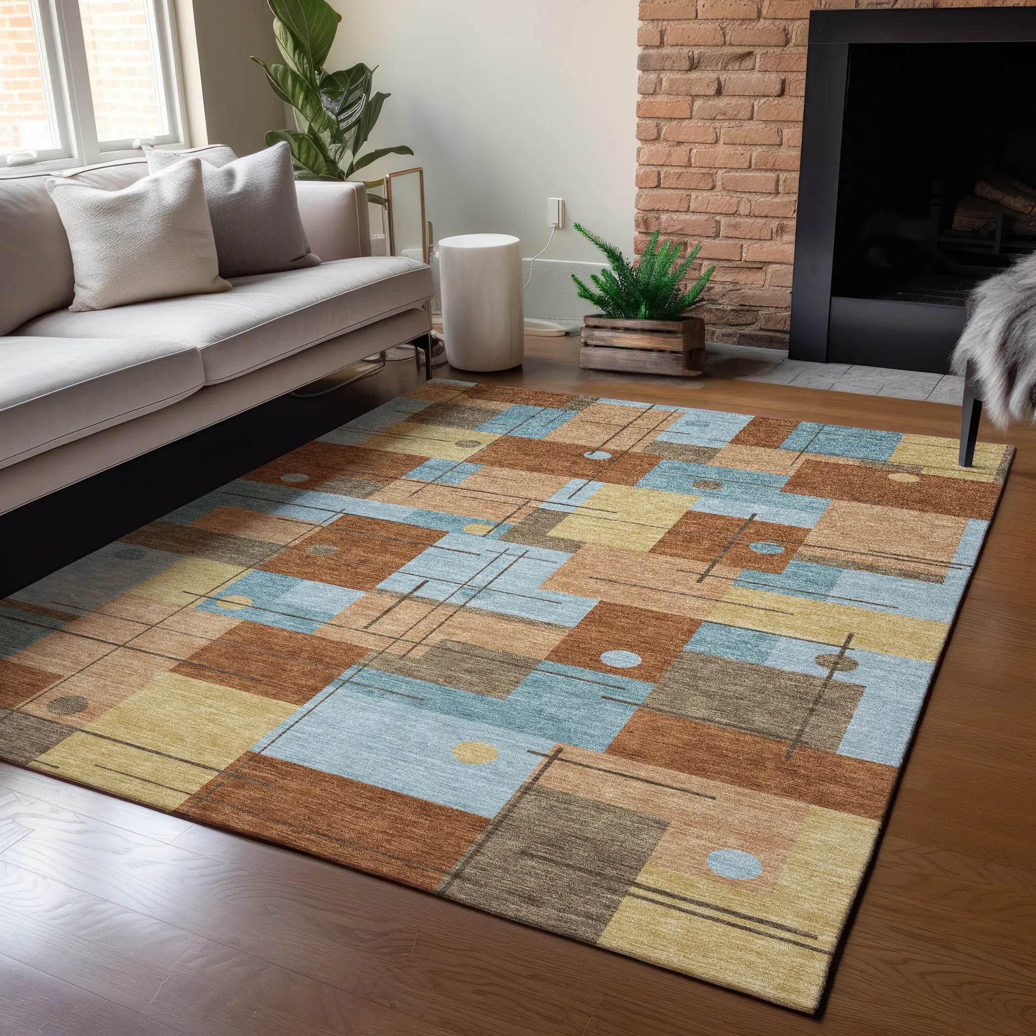 9' X 12' Orange And Beige Geometric Washable Indoor Outdoor Area Rug Homeroots Outdoor