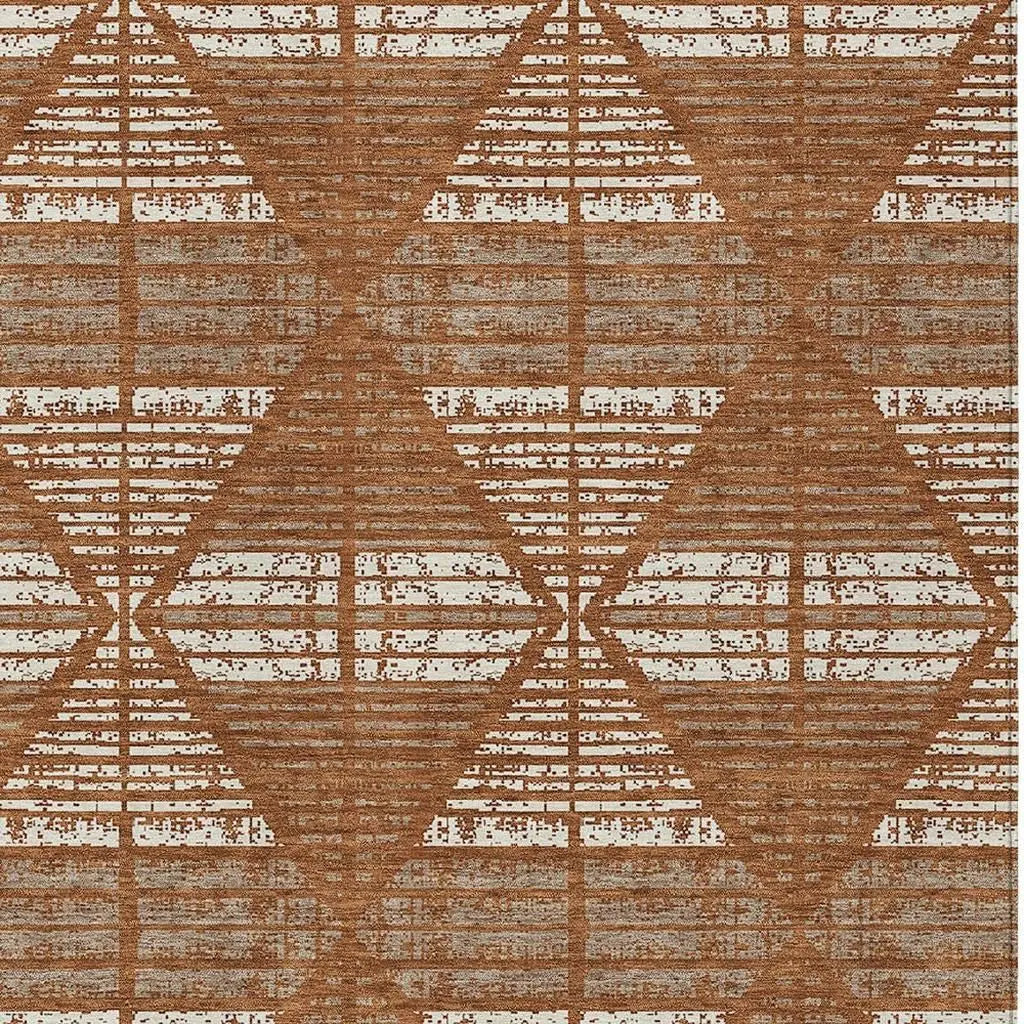 9' X 12' Orange And Beige Geometric Washable Indoor Outdoor Area Rug Homeroots Outdoor