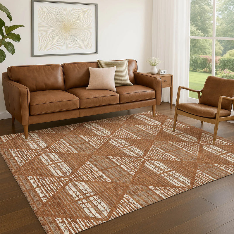 9' X 12' Orange And Beige Geometric Washable Indoor Outdoor Area Rug Homeroots Outdoor