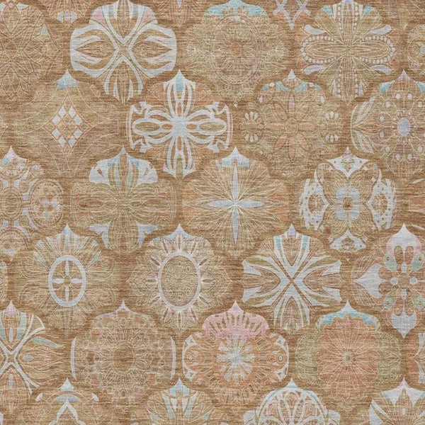 9' X 12' Orange And Beige Ogee Washable Indoor Outdoor Area Rug Homeroots Outdoor