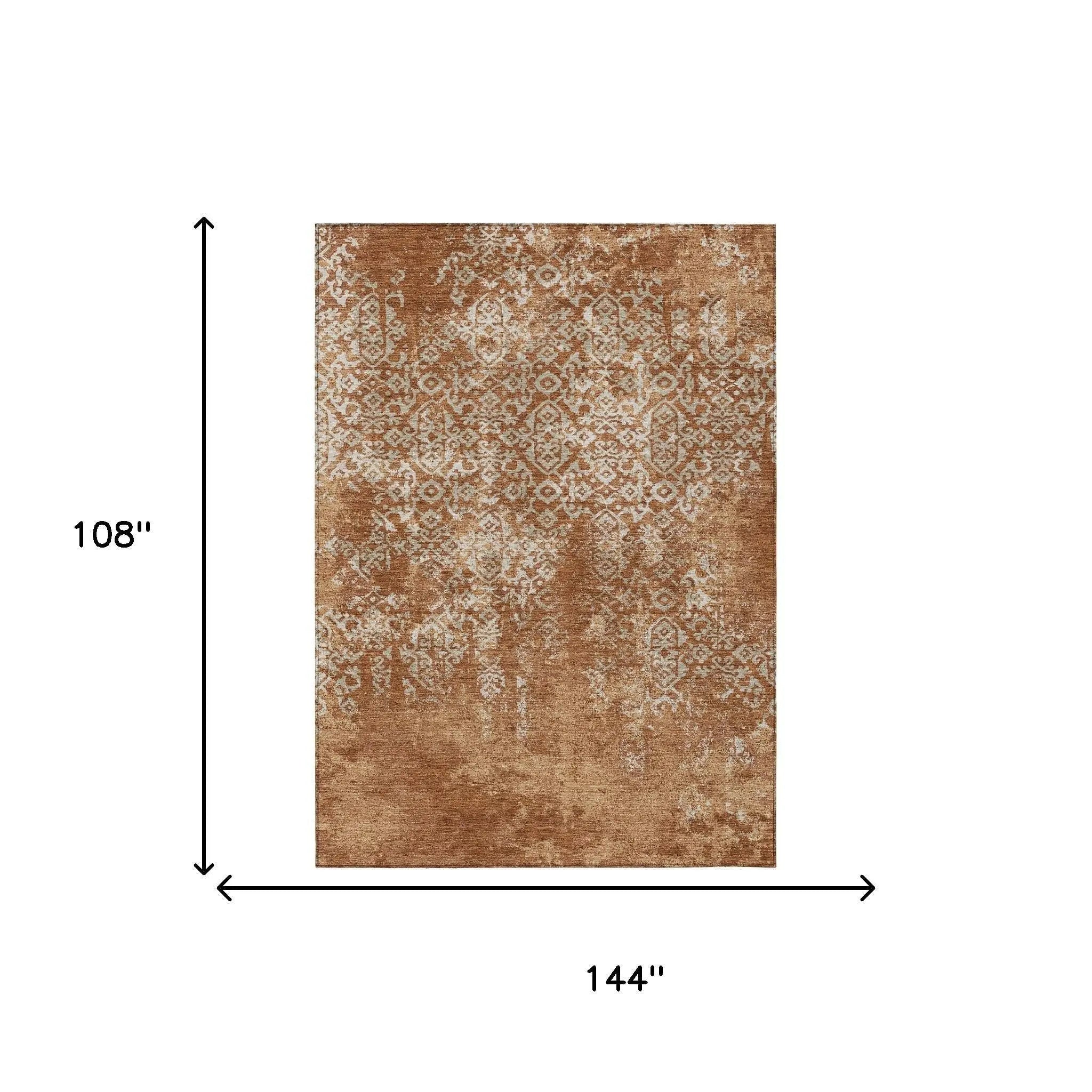 9' X 12' Orange And Beige Oriental Washable Indoor Outdoor Area Rug Homeroots Outdoor