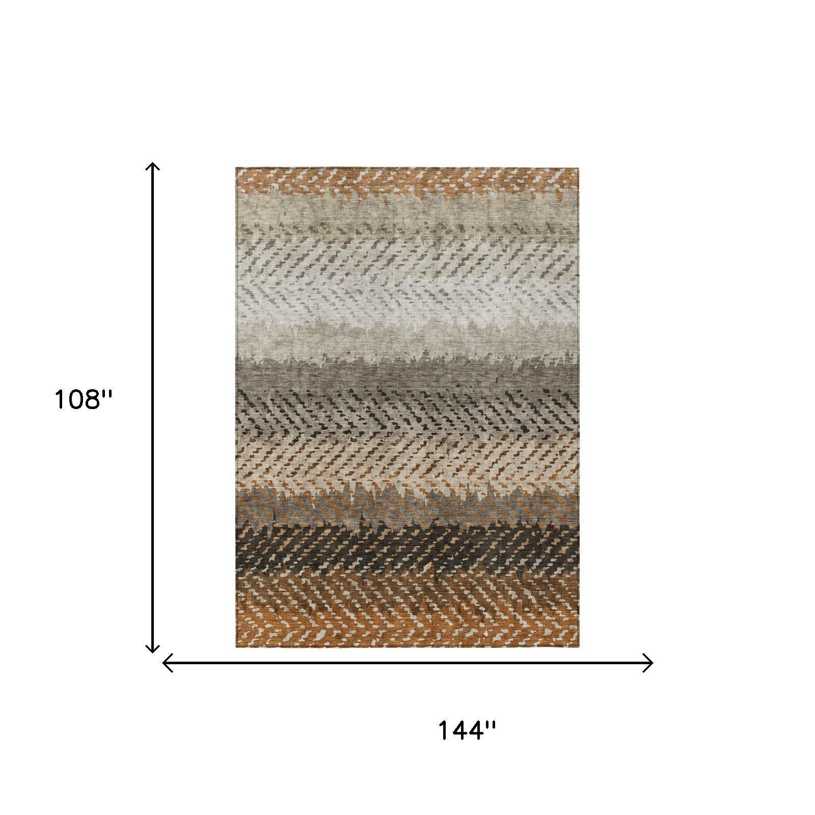 9' X 12' Orange And Beige Striped Washable Indoor Outdoor Area Rug Homeroots Outdoor