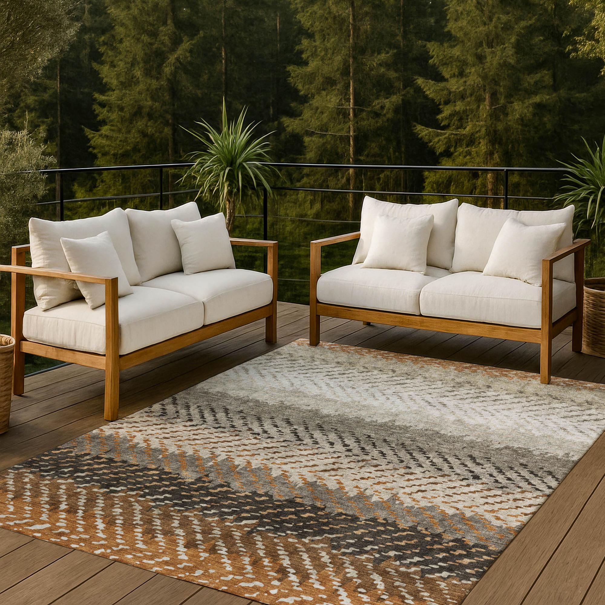 9' X 12' Orange And Beige Striped Washable Indoor Outdoor Area Rug Homeroots Outdoor