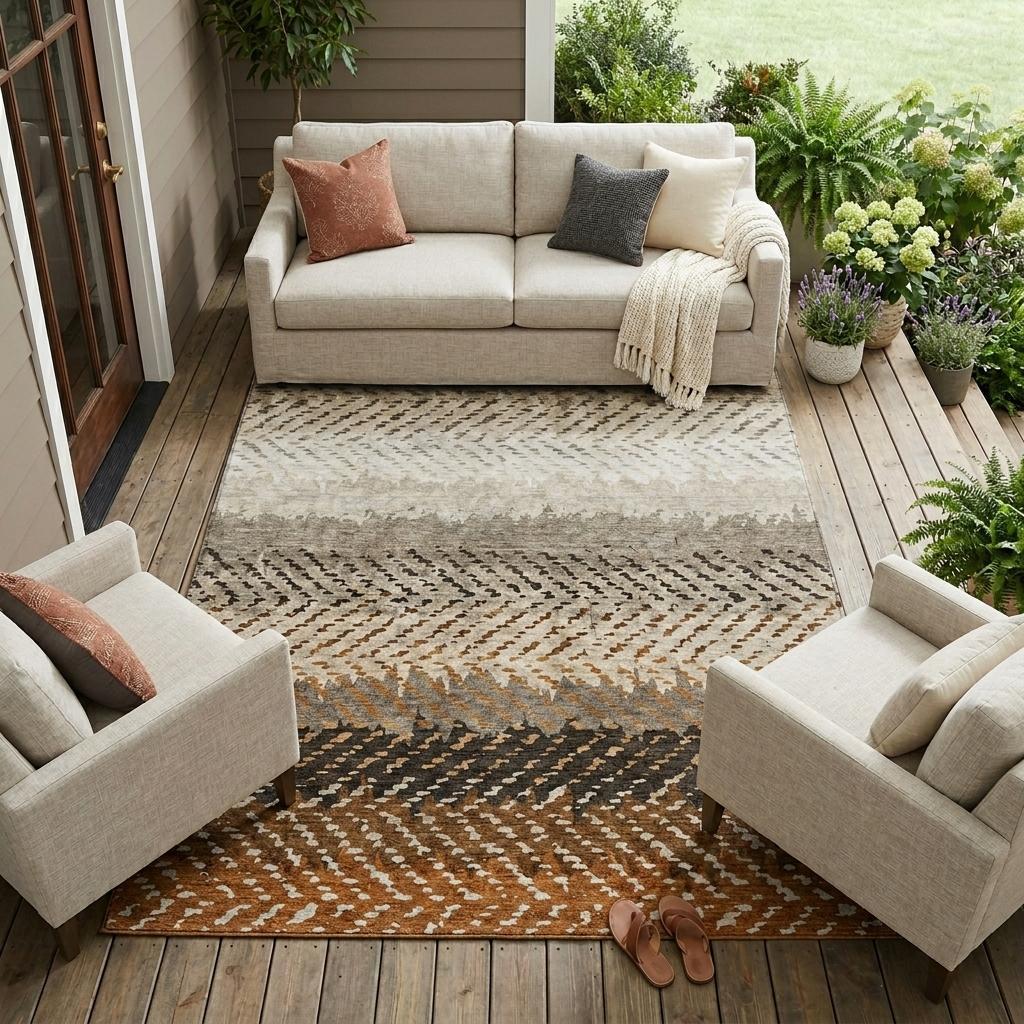 9' X 12' Orange And Beige Striped Washable Indoor Outdoor Area Rug Homeroots Outdoor