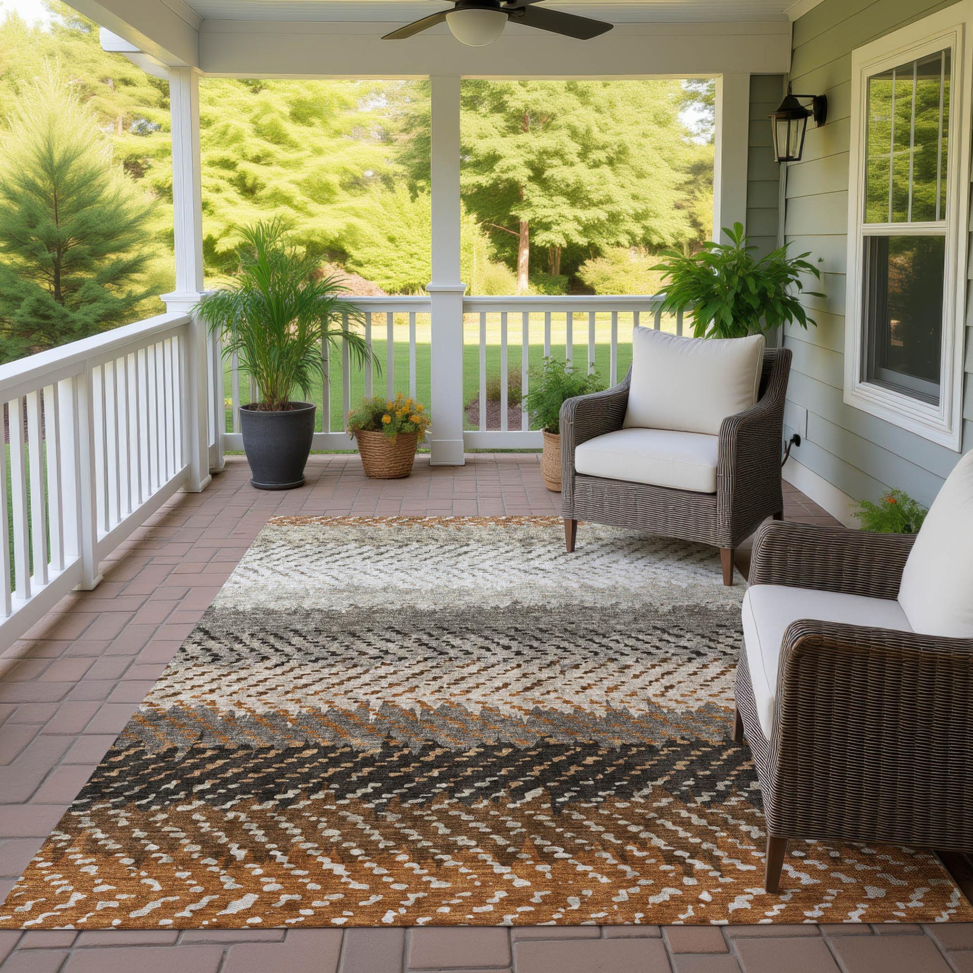9' X 12' Orange And Beige Striped Washable Indoor Outdoor Area Rug Homeroots Outdoor