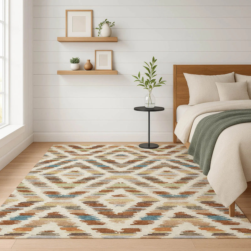 9' X 12' Orange And Beige Tribal Washable Indoor Outdoor Area Rug Homeroots Outdoor