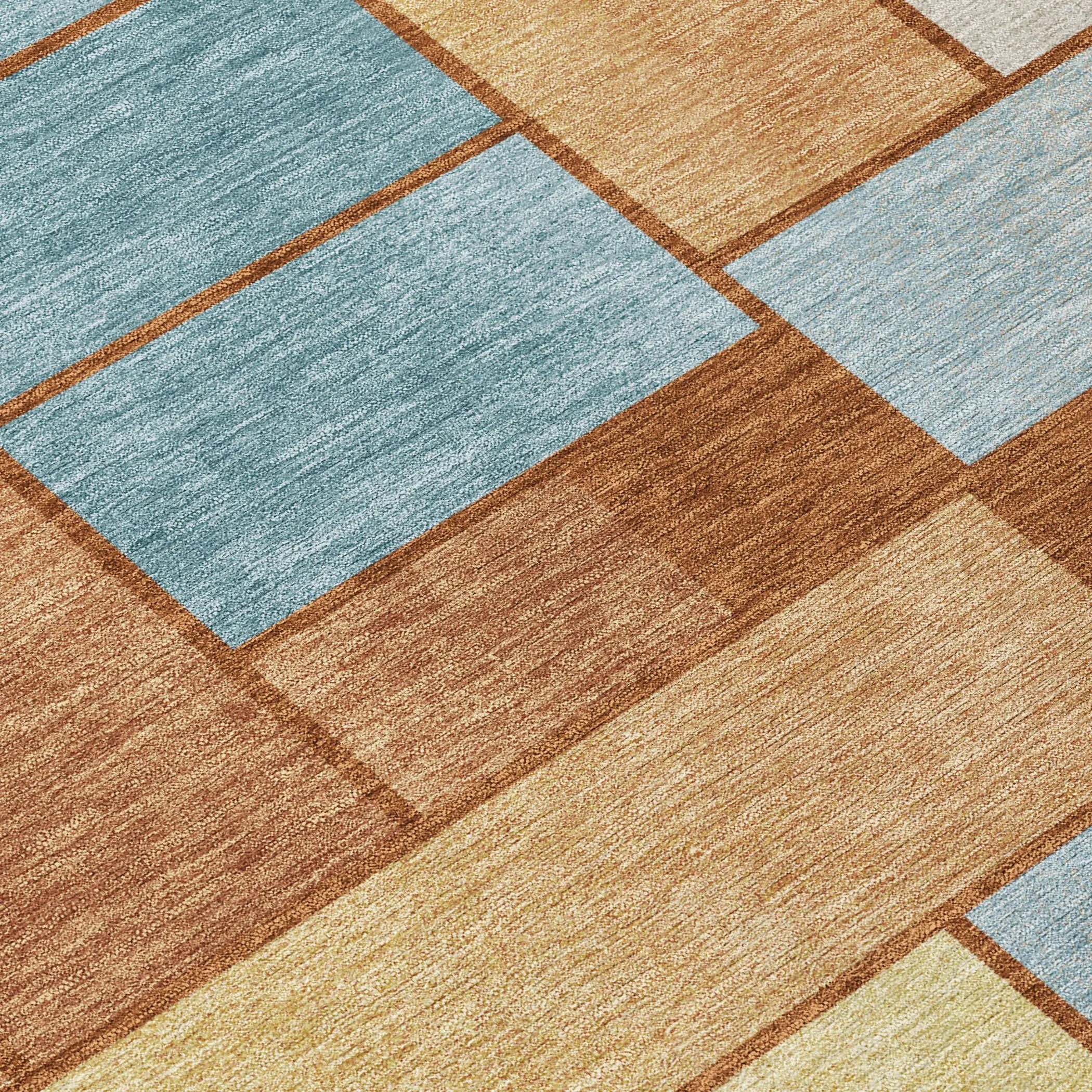 9' X 12' Orange And Blue Geometric Washable Indoor Outdoor Area Rug Homeroots Outdoor