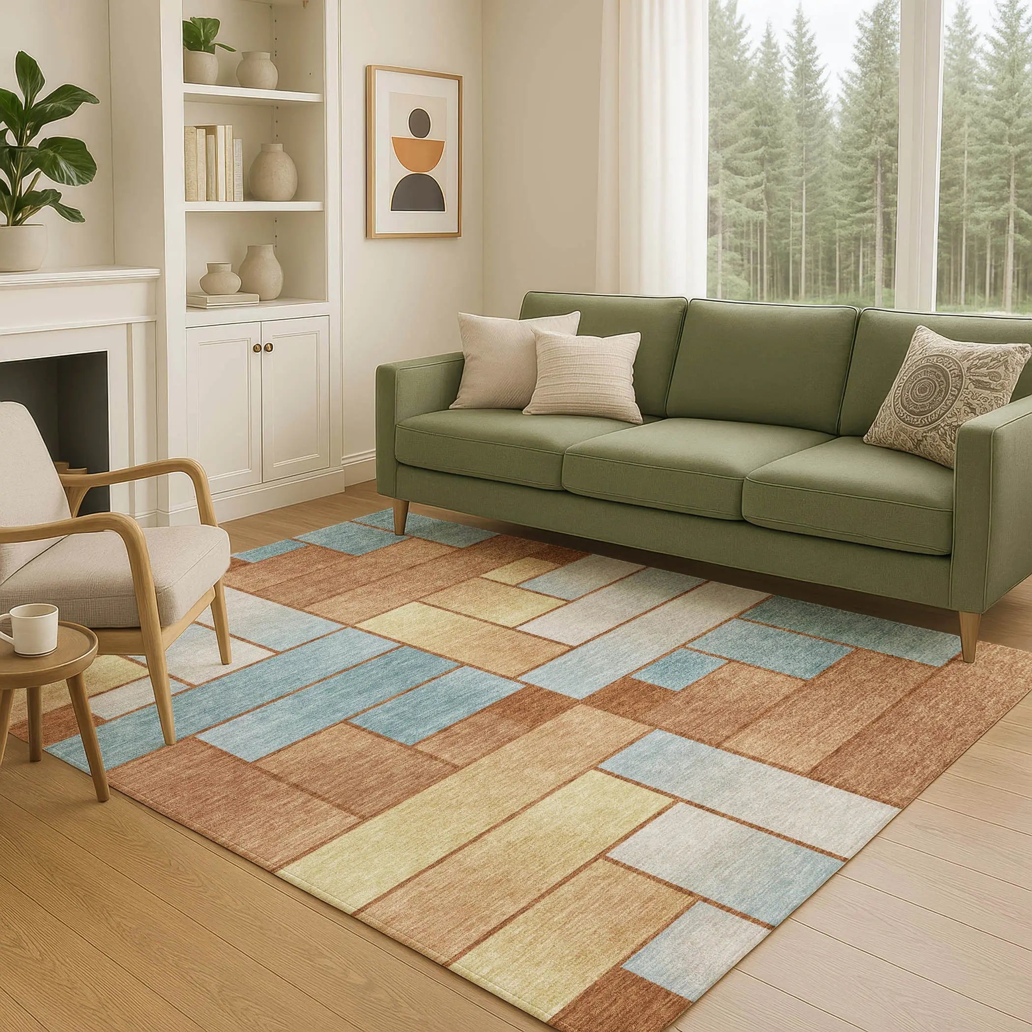 9' X 12' Orange And Blue Geometric Washable Indoor Outdoor Area Rug Homeroots Outdoor