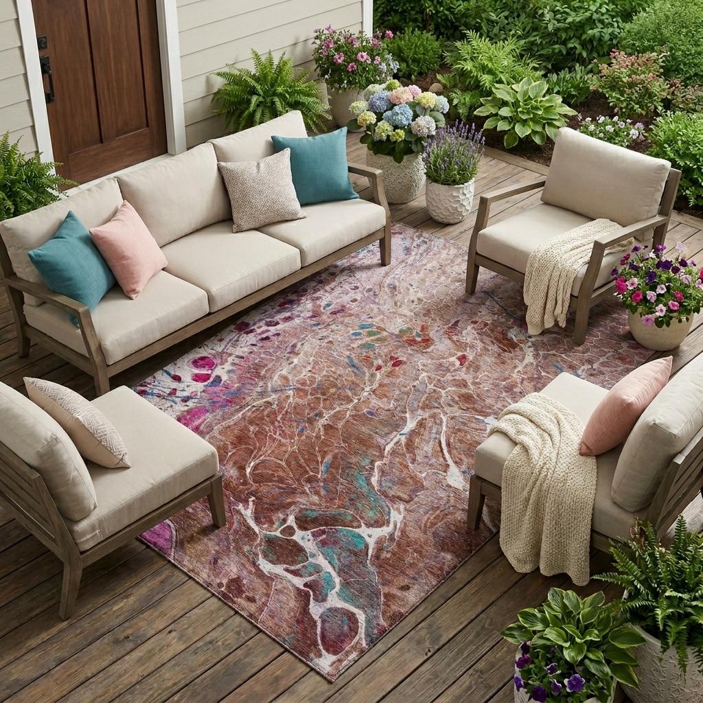 9' X 12' Orange And Blush Abstract Washable Indoor Outdoor Area Rug Homeroots Outdoor