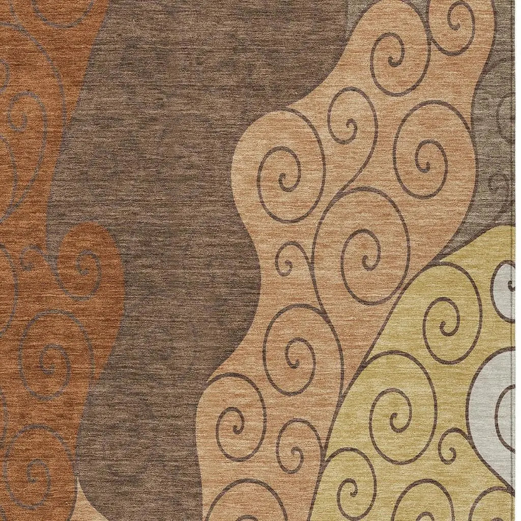 9' X 12' Orange And Brown Abstract Washable Indoor Outdoor Area Rug Homeroots Outdoor