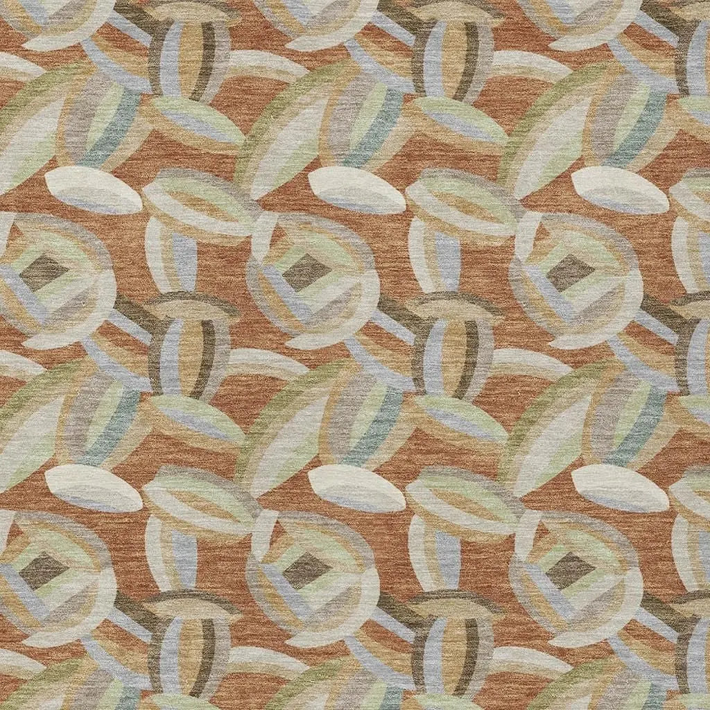 9' X 12' Orange And Brown Abstract Washable Indoor Outdoor Area Rug Homeroots Outdoor