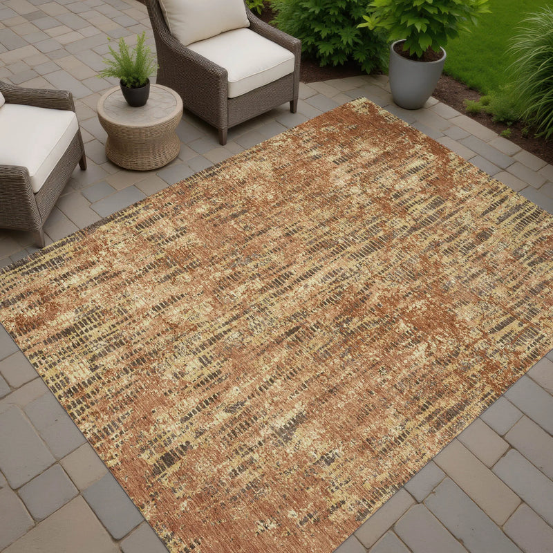 9' X 12' Orange And Brown Abstract Washable Indoor Outdoor Area Rug Homeroots Outdoor