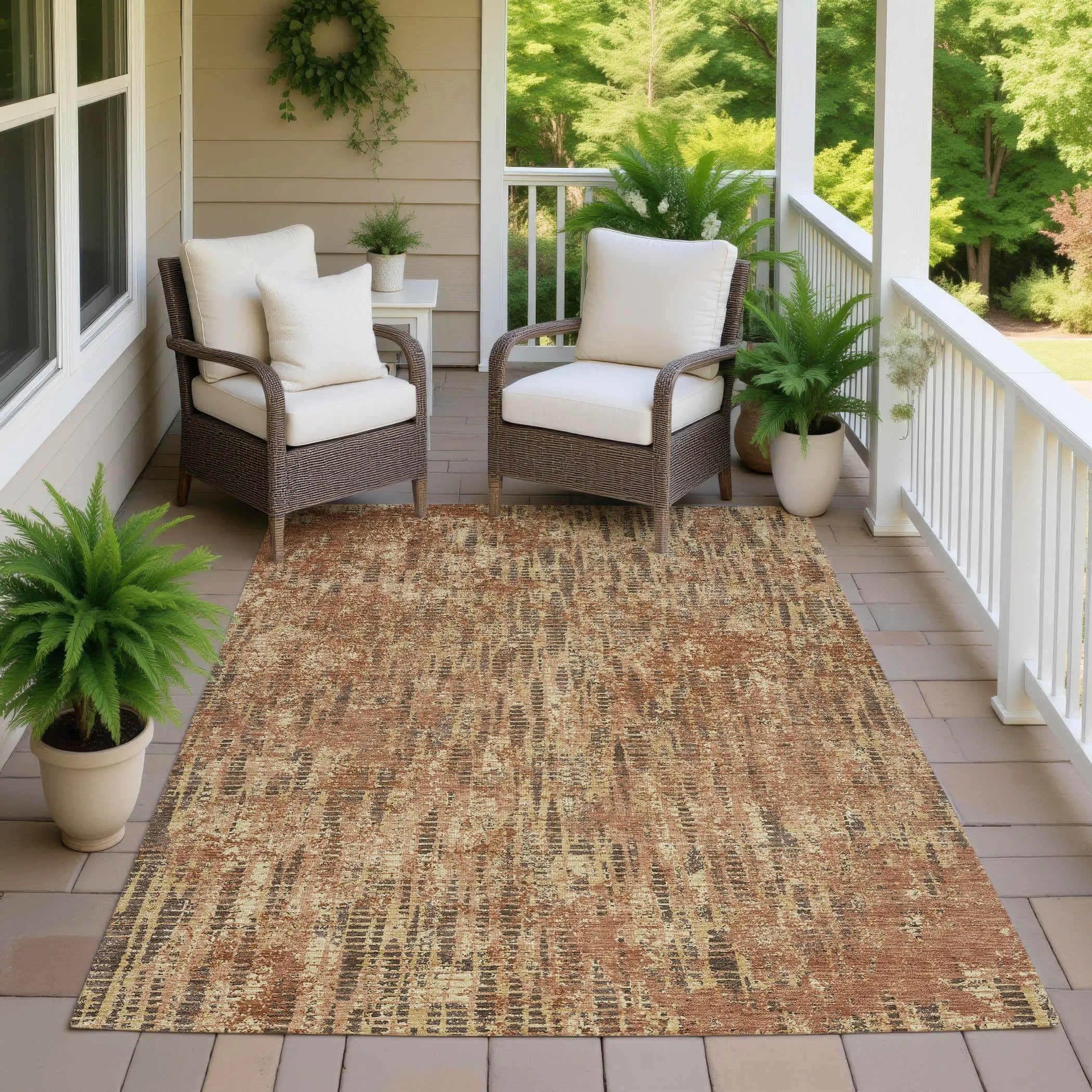 9' X 12' Orange And Brown Abstract Washable Indoor Outdoor Area Rug Homeroots Outdoor