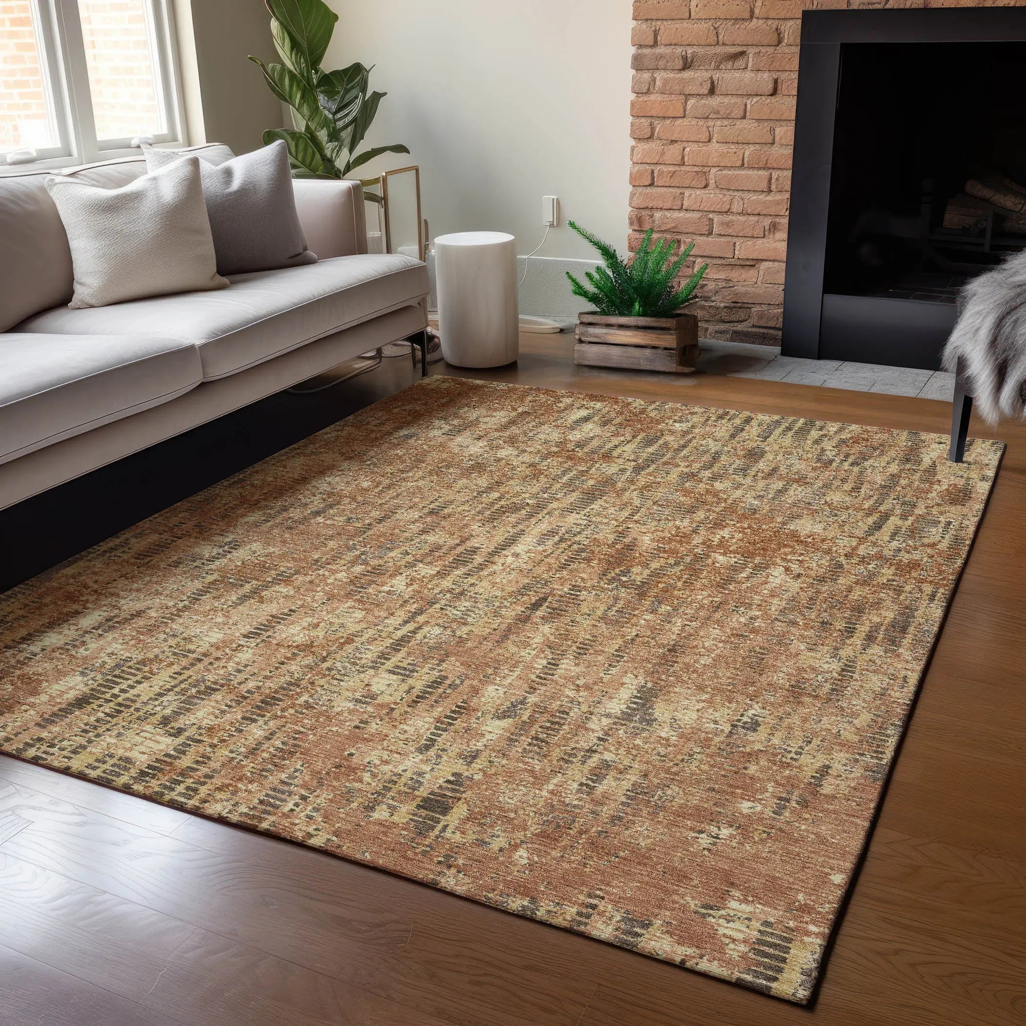 9' X 12' Orange And Brown Abstract Washable Indoor Outdoor Area Rug Homeroots Outdoor