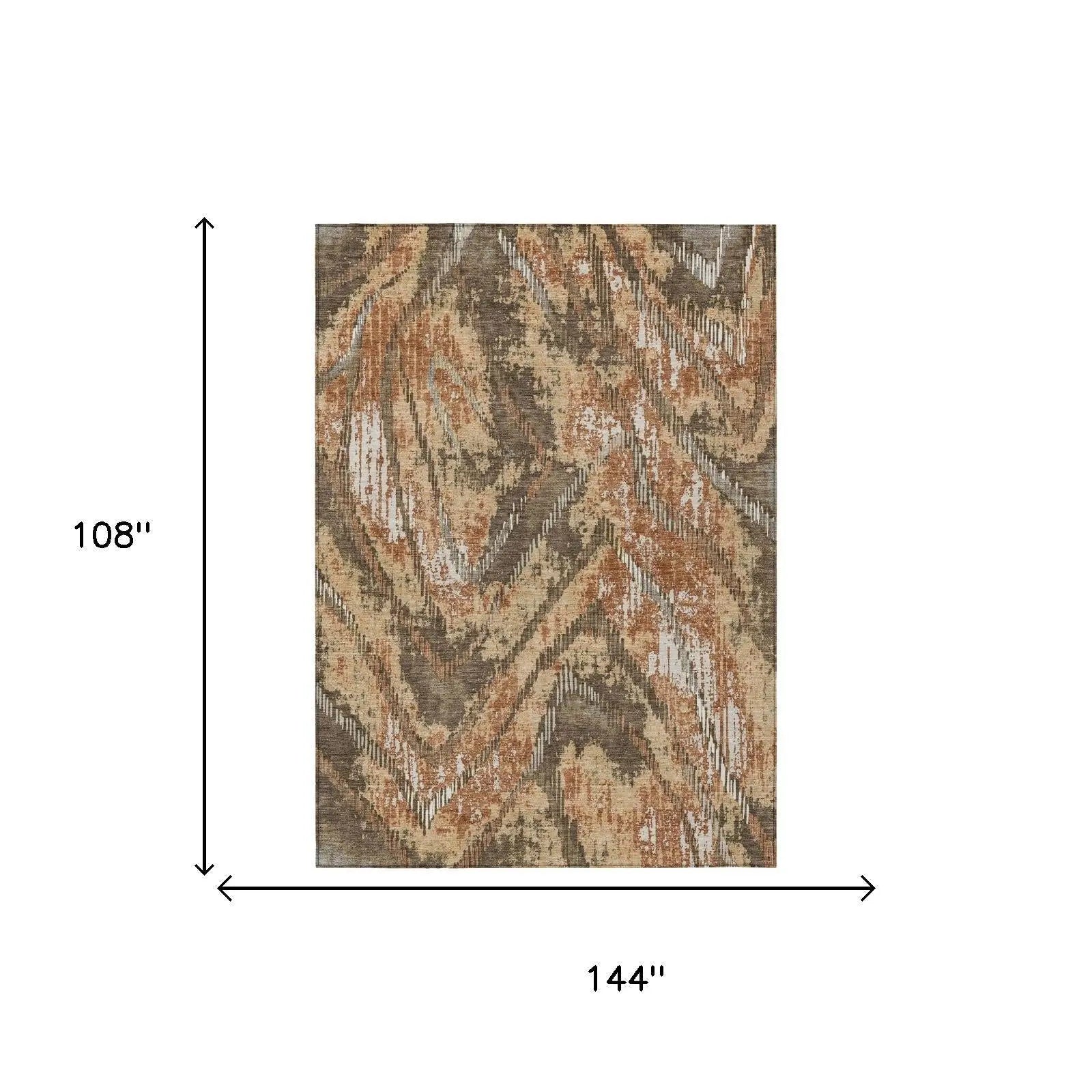 9' X 12' Orange And Brown Abstract Washable Indoor Outdoor Area Rug Homeroots Outdoor