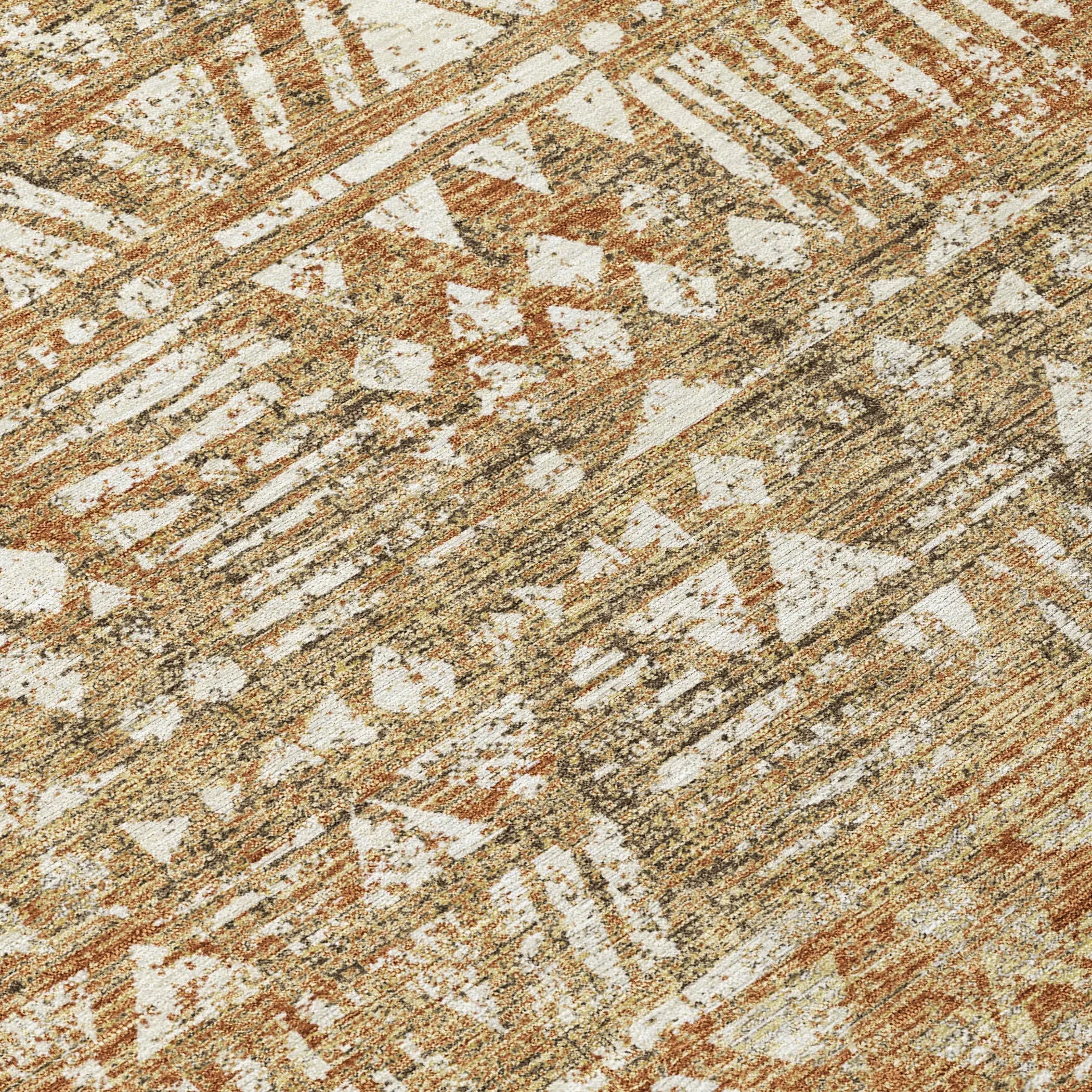 9' X 12' Orange And Brown Geometric Washable Indoor Outdoor Area Rug Homeroots Outdoor