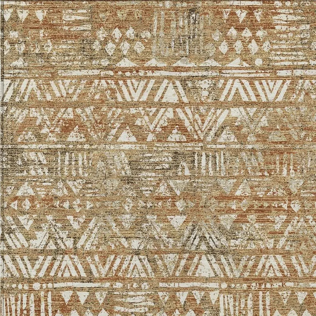 9' X 12' Orange And Brown Geometric Washable Indoor Outdoor Area Rug Homeroots Outdoor