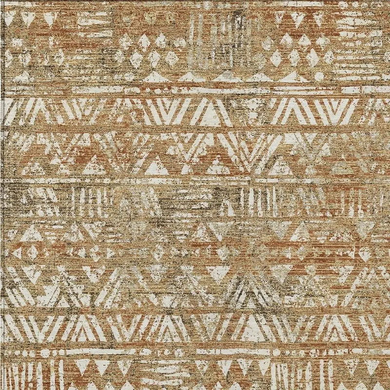 9' X 12' Orange And Brown Geometric Washable Indoor Outdoor Area Rug Homeroots Outdoor