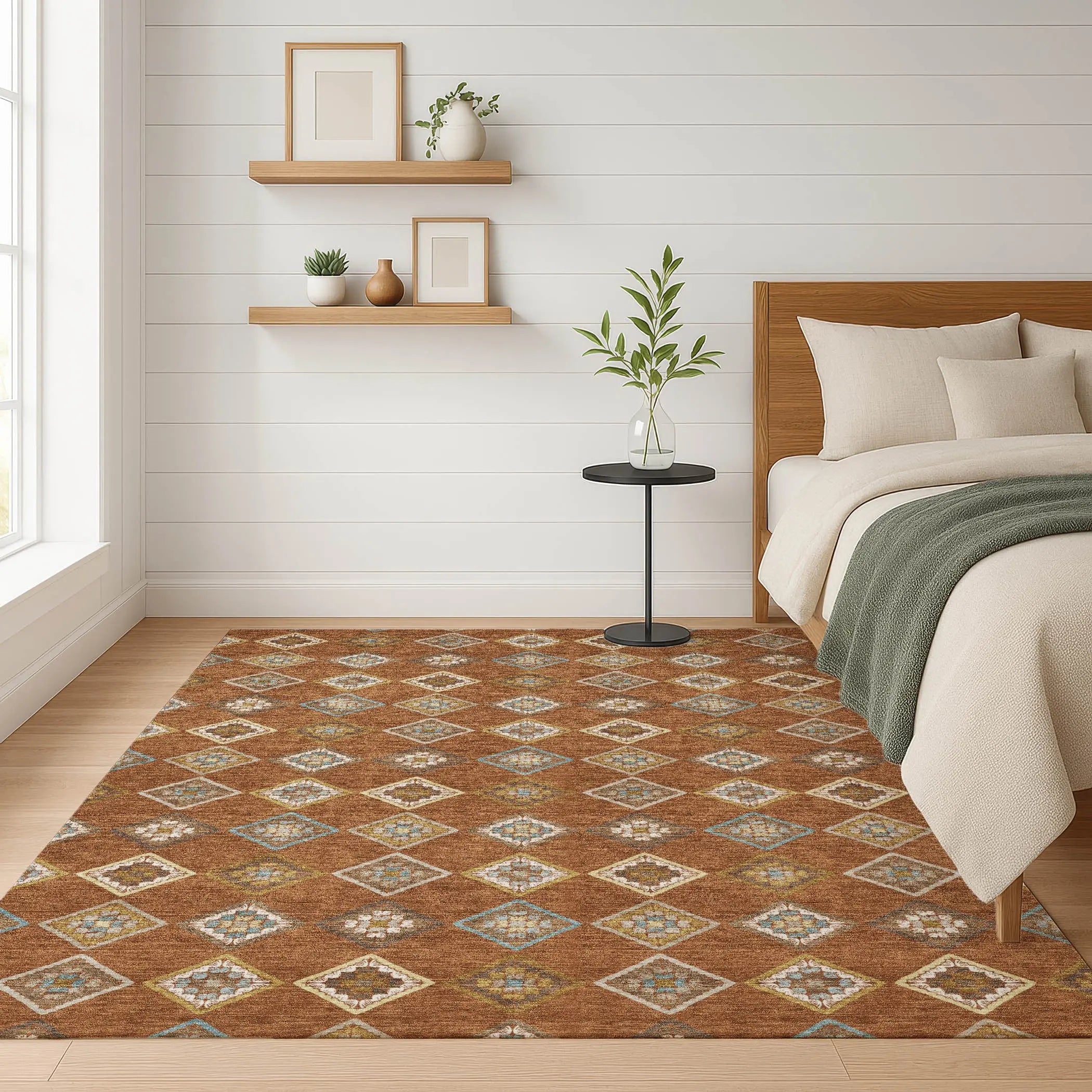 9' X 12' Orange And Brown Geometric Washable Indoor Outdoor Area Rug Homeroots Outdoor