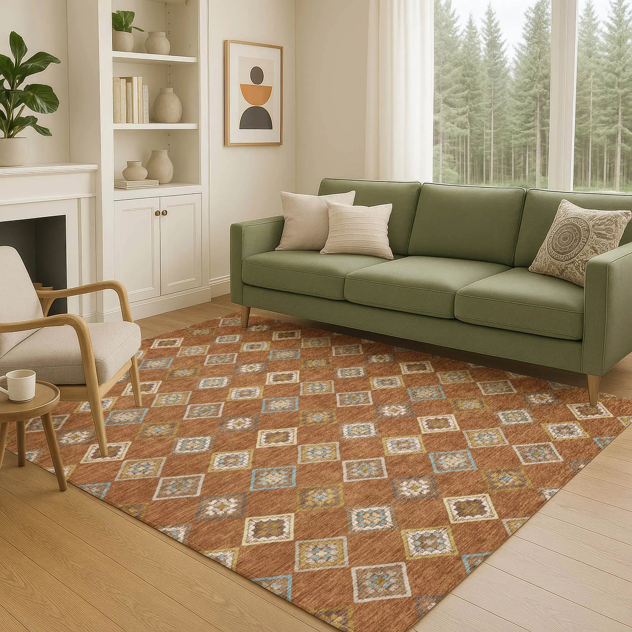 9' X 12' Orange And Brown Geometric Washable Indoor Outdoor Area Rug Homeroots Outdoor